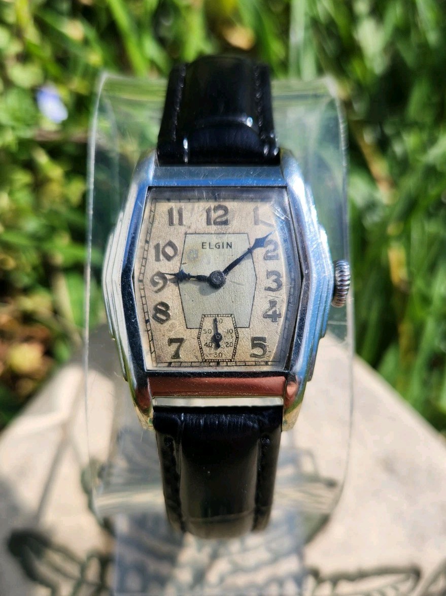 Vtg 1932 Elgin Model 1 Grade 487 Men’s 29mm Stepped Tank Watch Mechanical NICE!!
