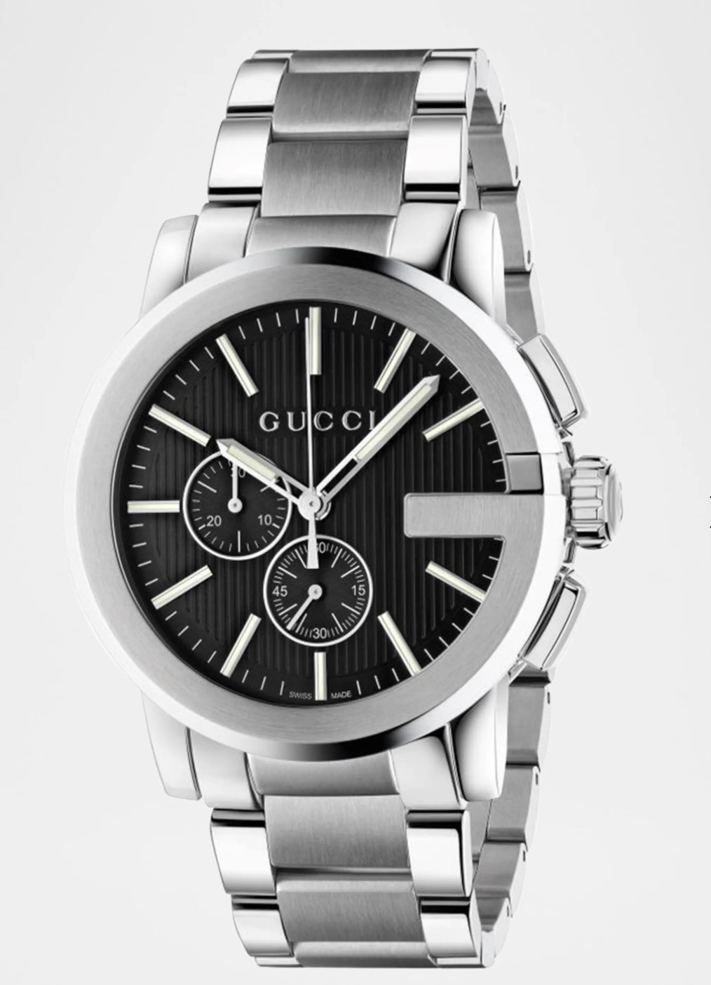 Gucci G-Chrono Stainless Steel Bracelet Watch Black Dial 44 mm