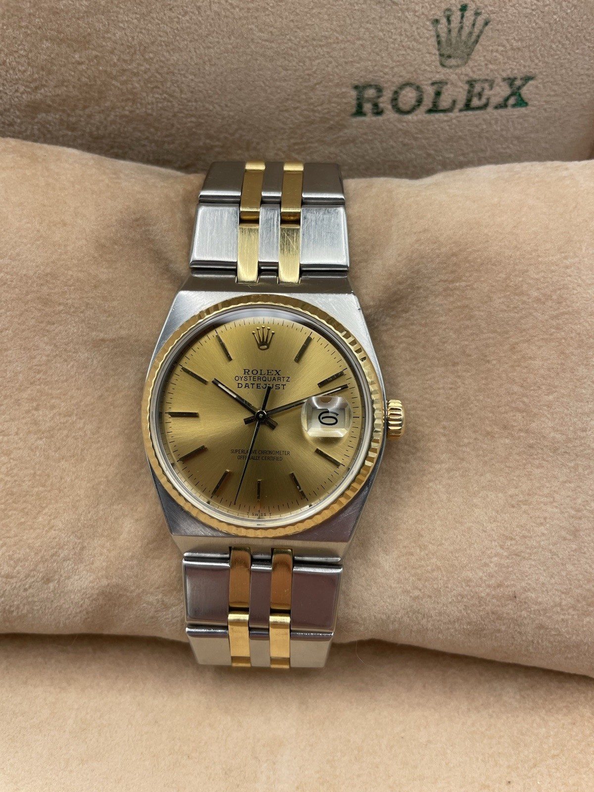 Rolex 36mm Oysterquartz Two-Tone Champagne Dial 17013 Men’s Watch Box Only