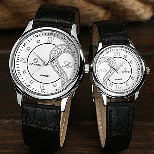 Ultrathin Leather Romantic Pair His and Hers Wrist Watches Sets for Couples W…