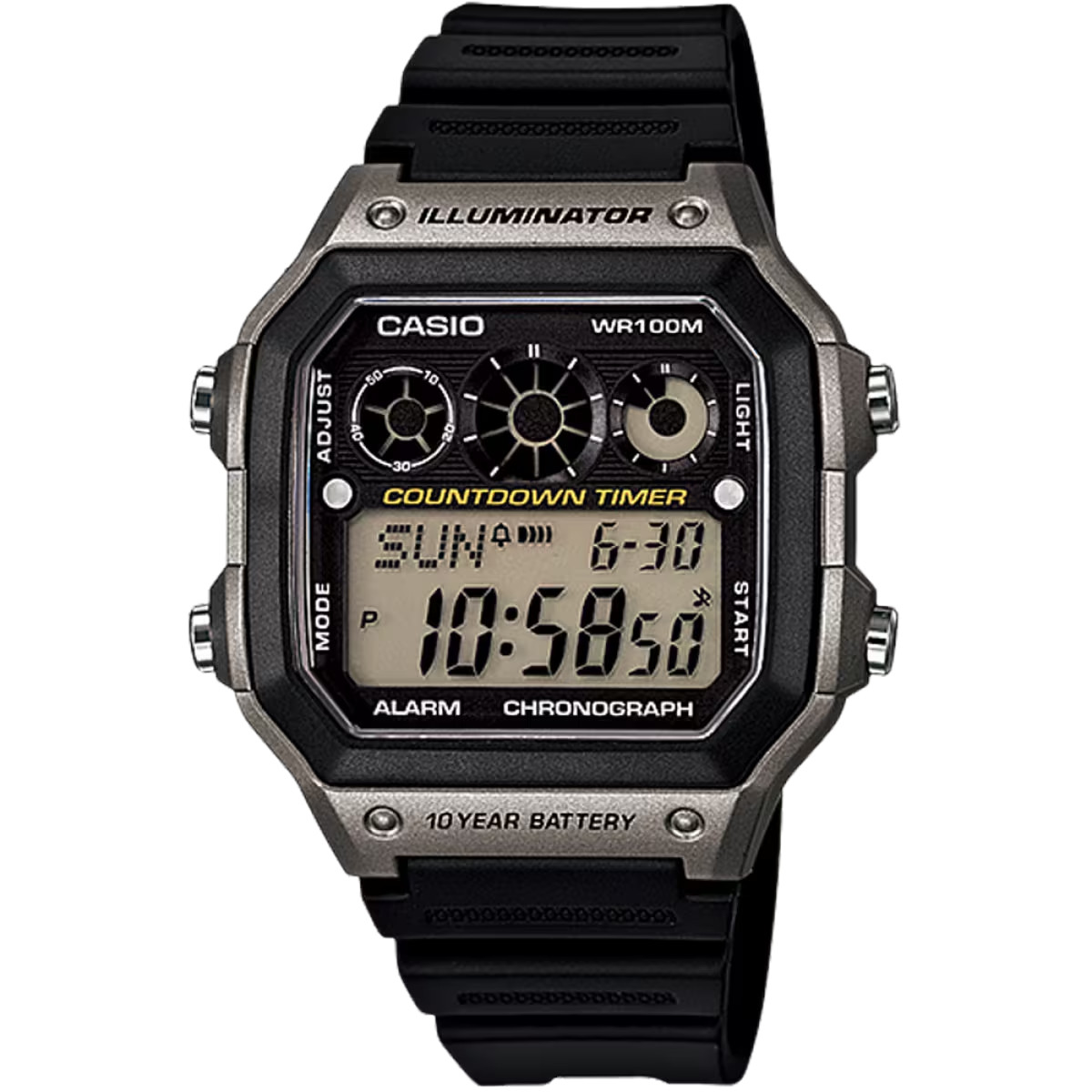 Casio AE1300WH-8AV, 10 Year Battery Watch, 100M, Alarm, Illuminator, Countdown