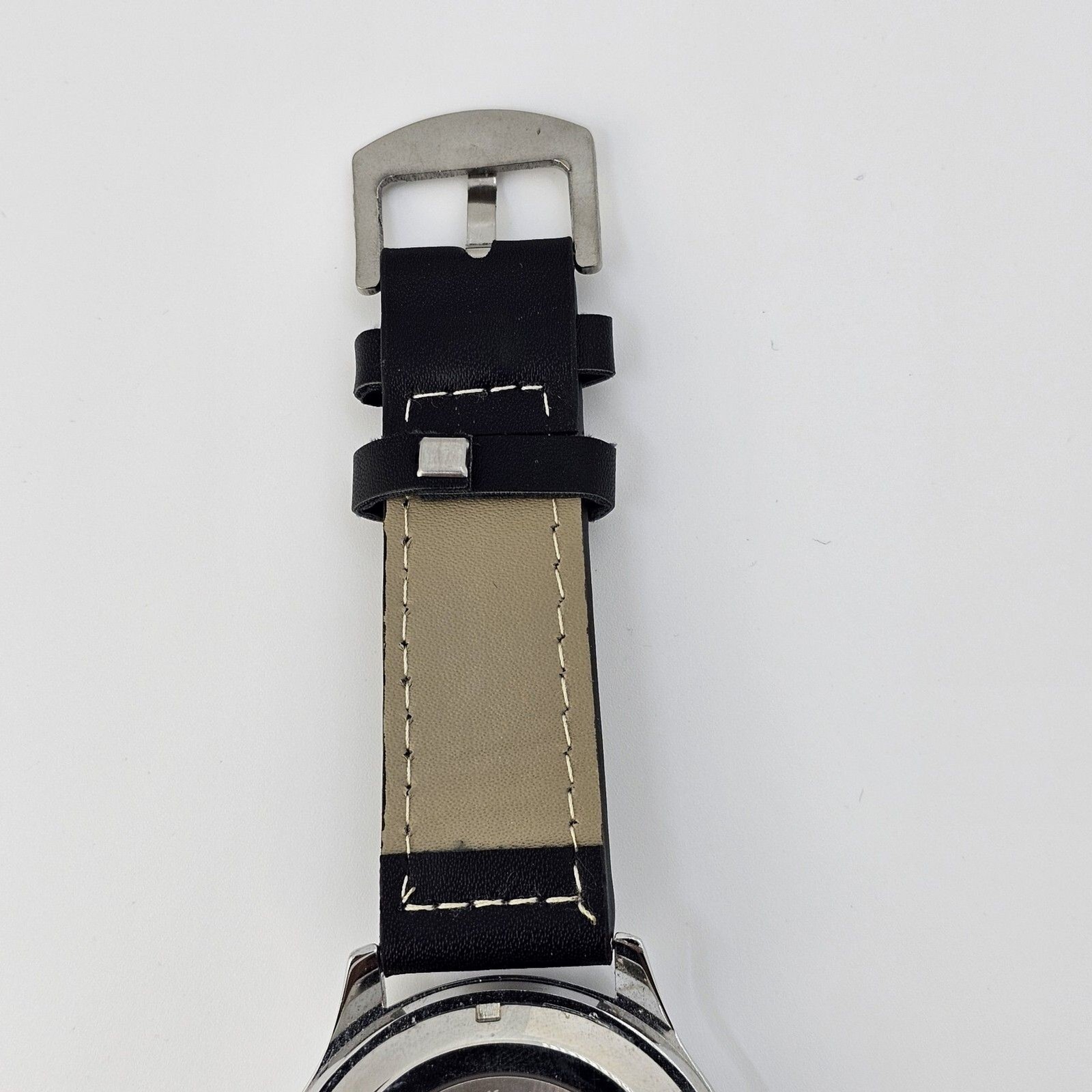 Men’s Watch 46MM Large Gray Case Blue Dial Black Leather Bands New Battery