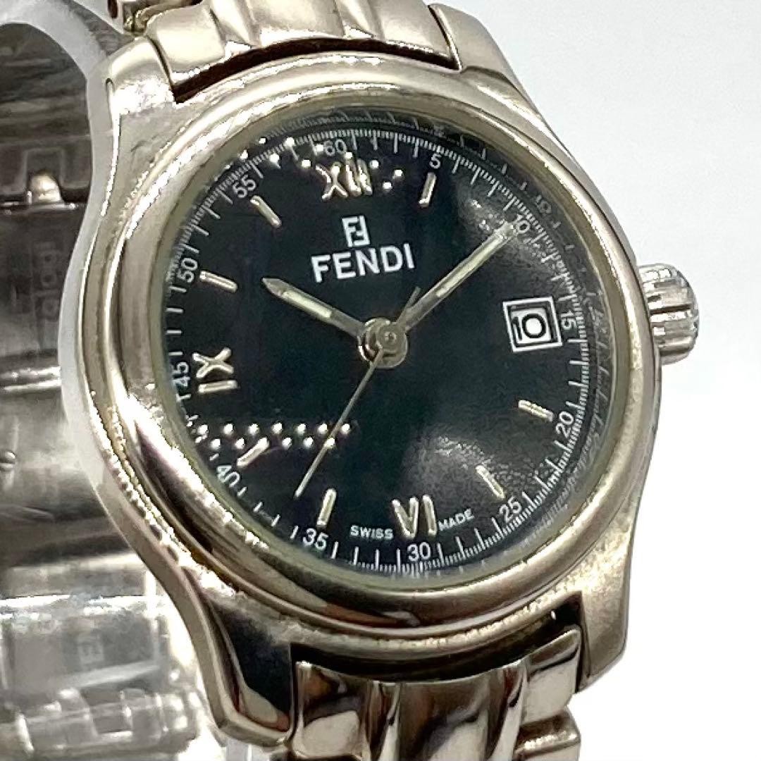 Fendi 210L Orologi Quartz Black Silver Date Watch Japan 075877