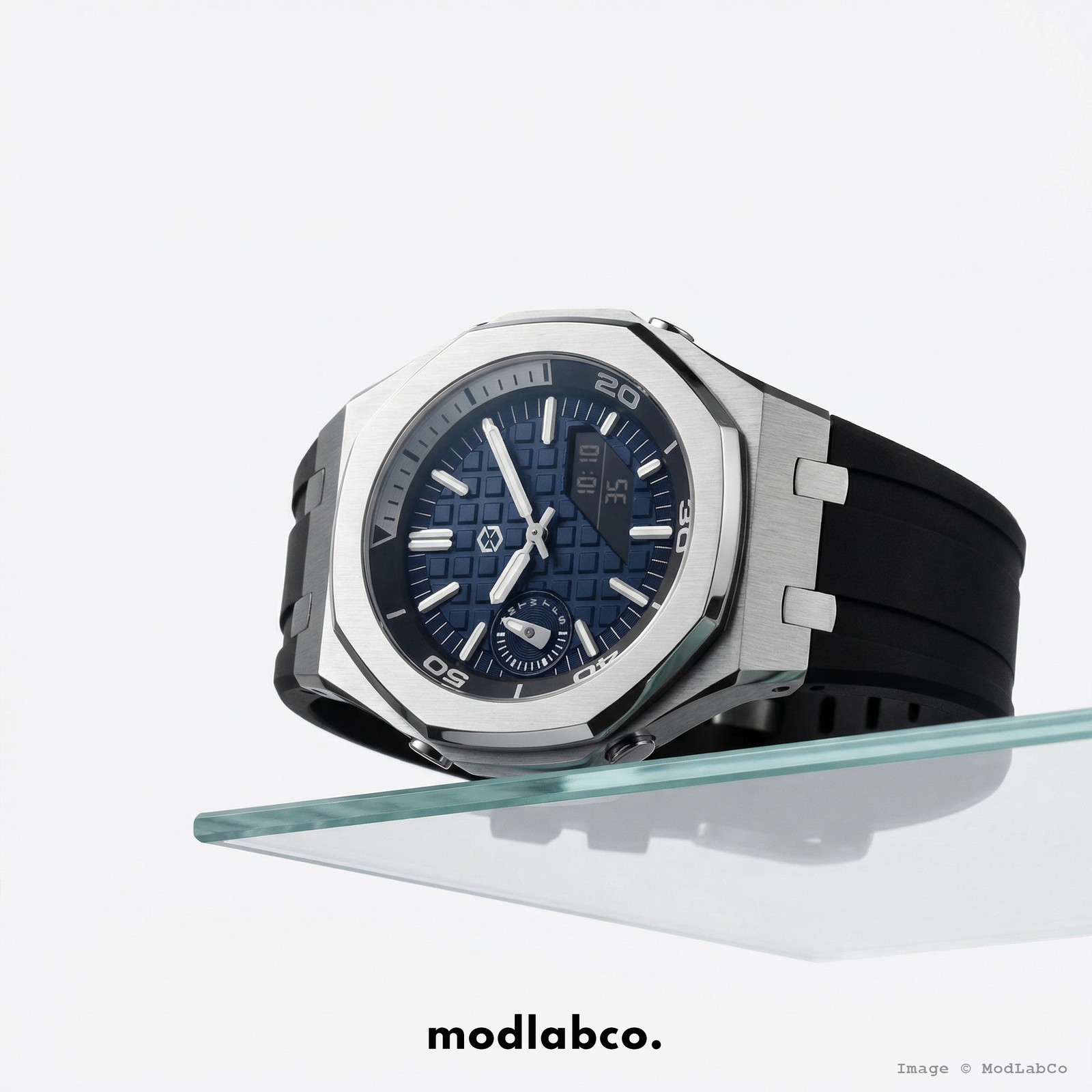 MLC-321 modlab company BESPOKE Octagonal Navy Dial Silver Rubber 42mm Watch