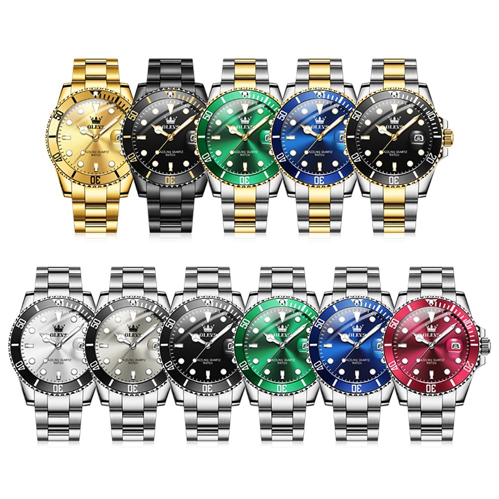 OLEVS Men’s Quartz Watch Stainless Steel Band Waterproof Luminous Wristwatch