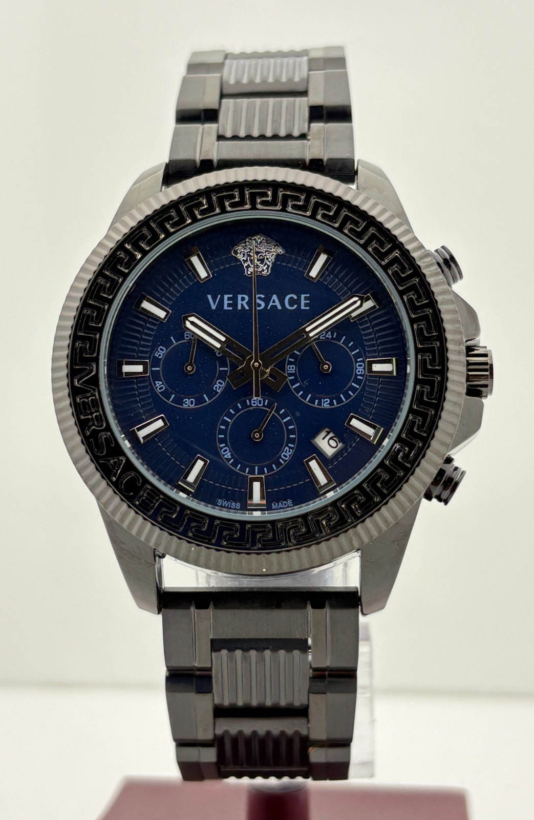 Refurbished Versace Greca Action Chrono Quartz Blue Dial Sub-Sec/Date Wristwatch