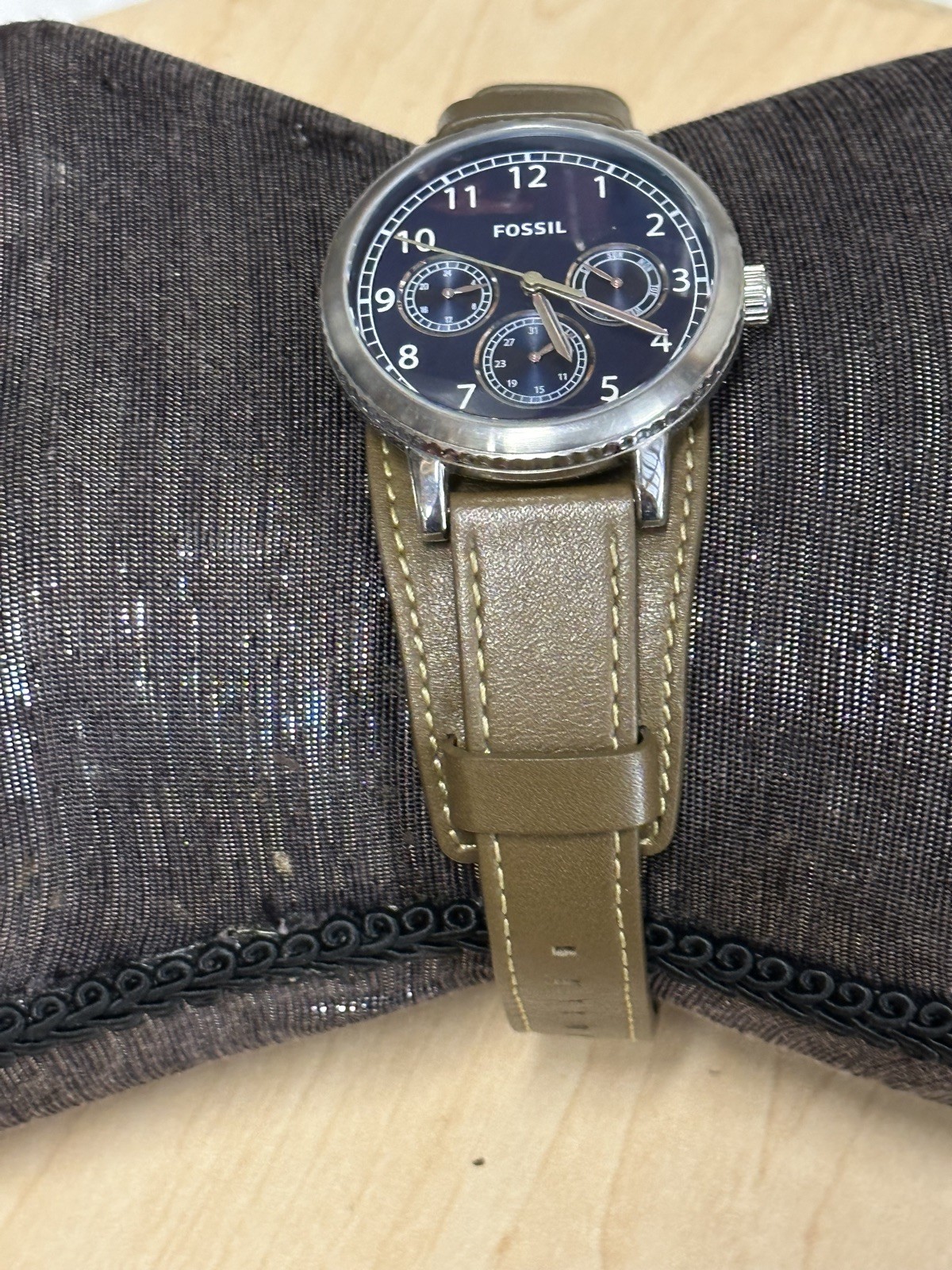 AUTHENTIC FOSSIL AIRLIFT SILVER BLUE OLIVE GREEN LEATHER BAND MEN’S BQ2734 WATCH