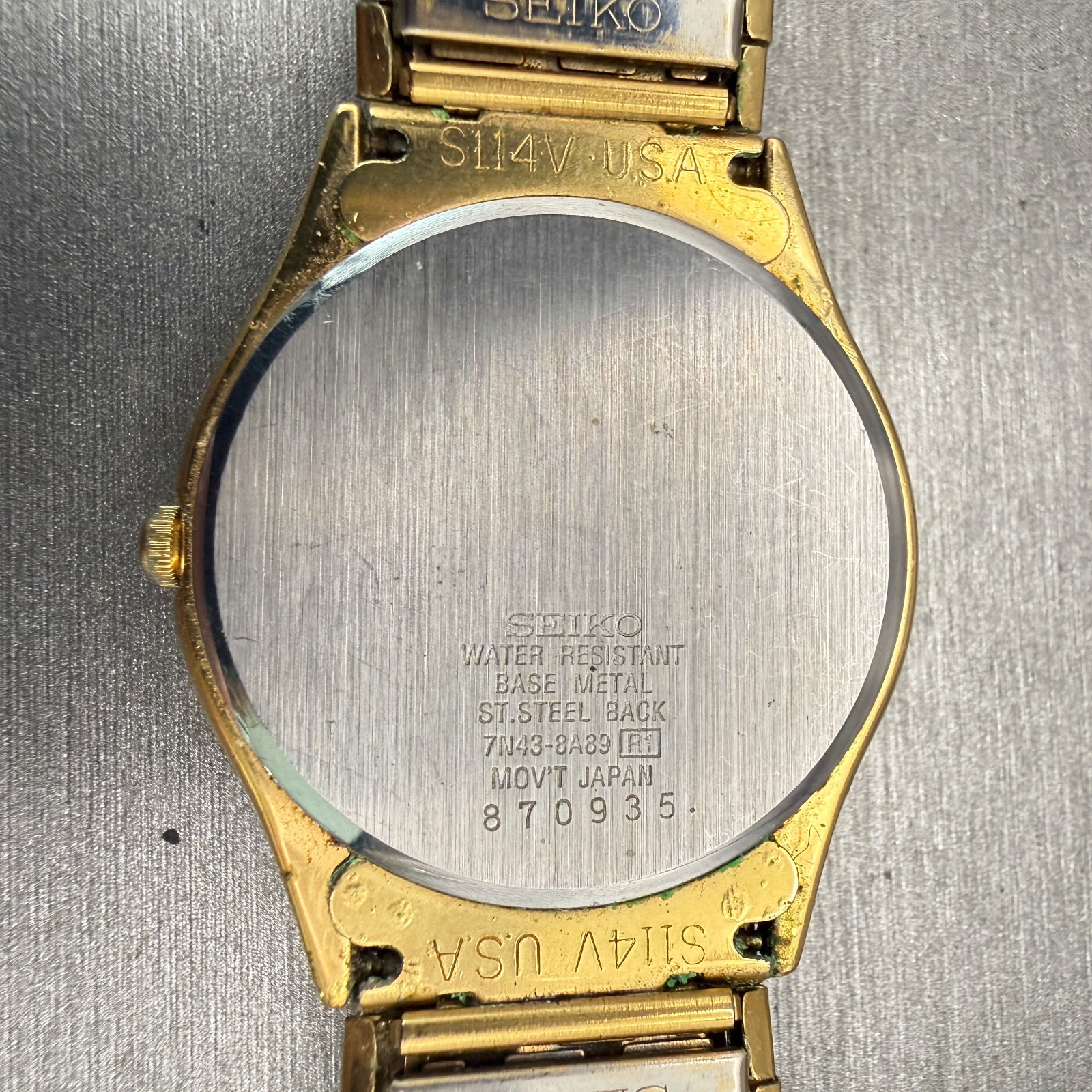 Seiko Watch Men 34mm Champagne Dial Gold Tone Daydate Round 7N43-8A89 New Batt