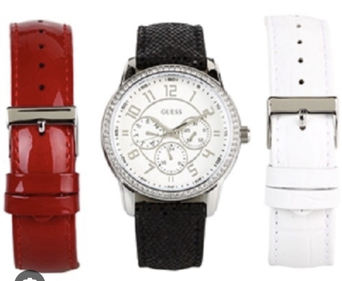 Guess Chronograph Black Red & White 3 Leather Watch Set U0093L1