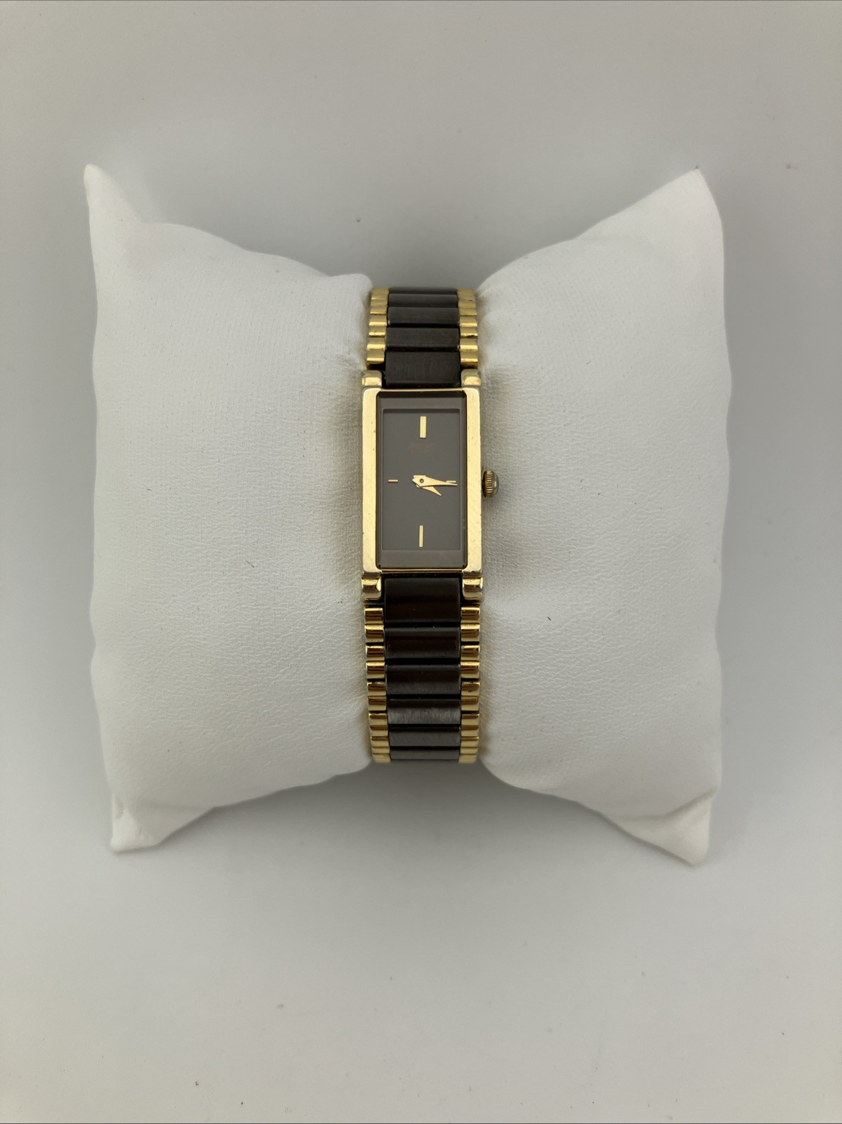 Vtg Seiko Ladies 12mm Watch Gray & Gold Tone Tank Dial 5.75″ 1e20-551h – RUNS