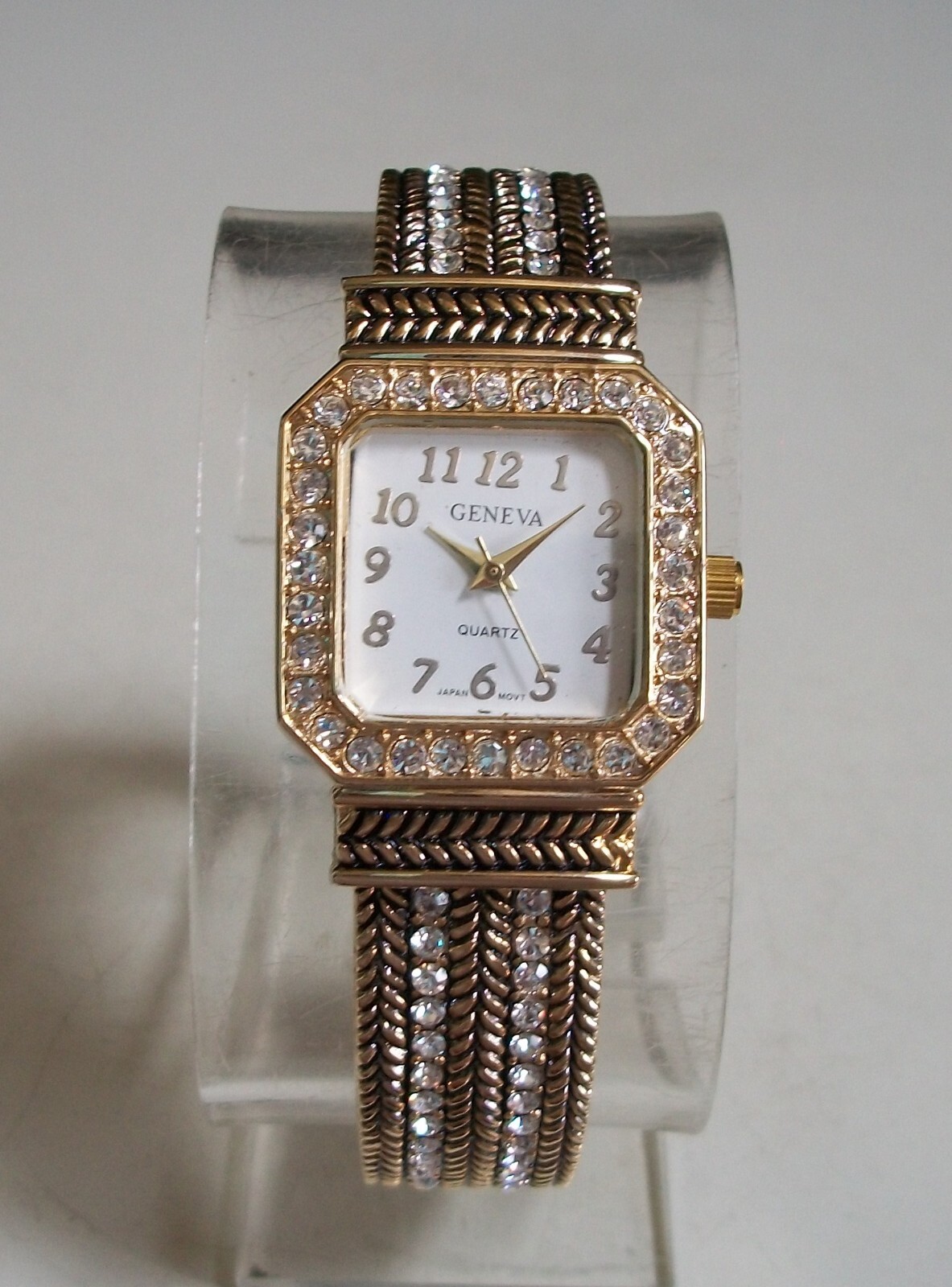 Women’s silver, gold & rose gold finish fashion rhinestone party cuff watches