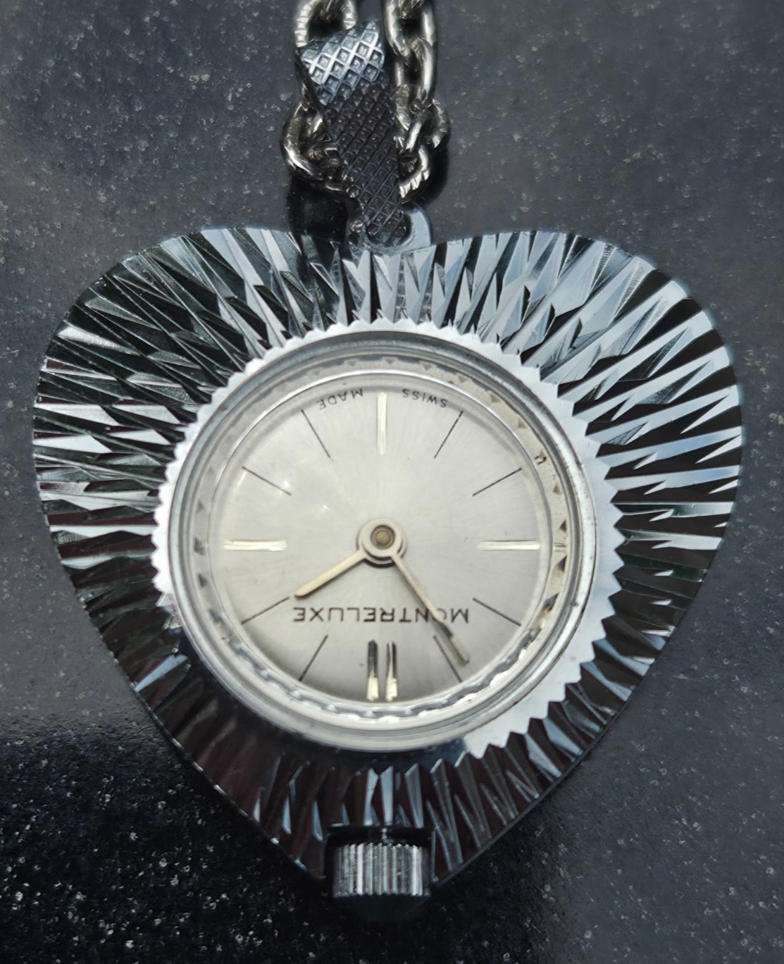 Vintage Montreluxe Heart Shaped Pendant Watch with Chain-working