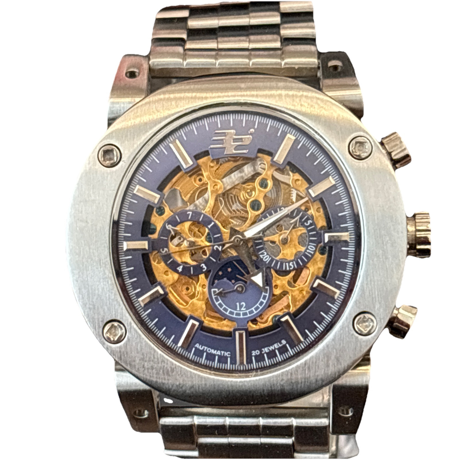 32 DEGREE AUTOMATIC SKELETON Chronograph Concave DIAL, VERY RARE 46mm Stainless