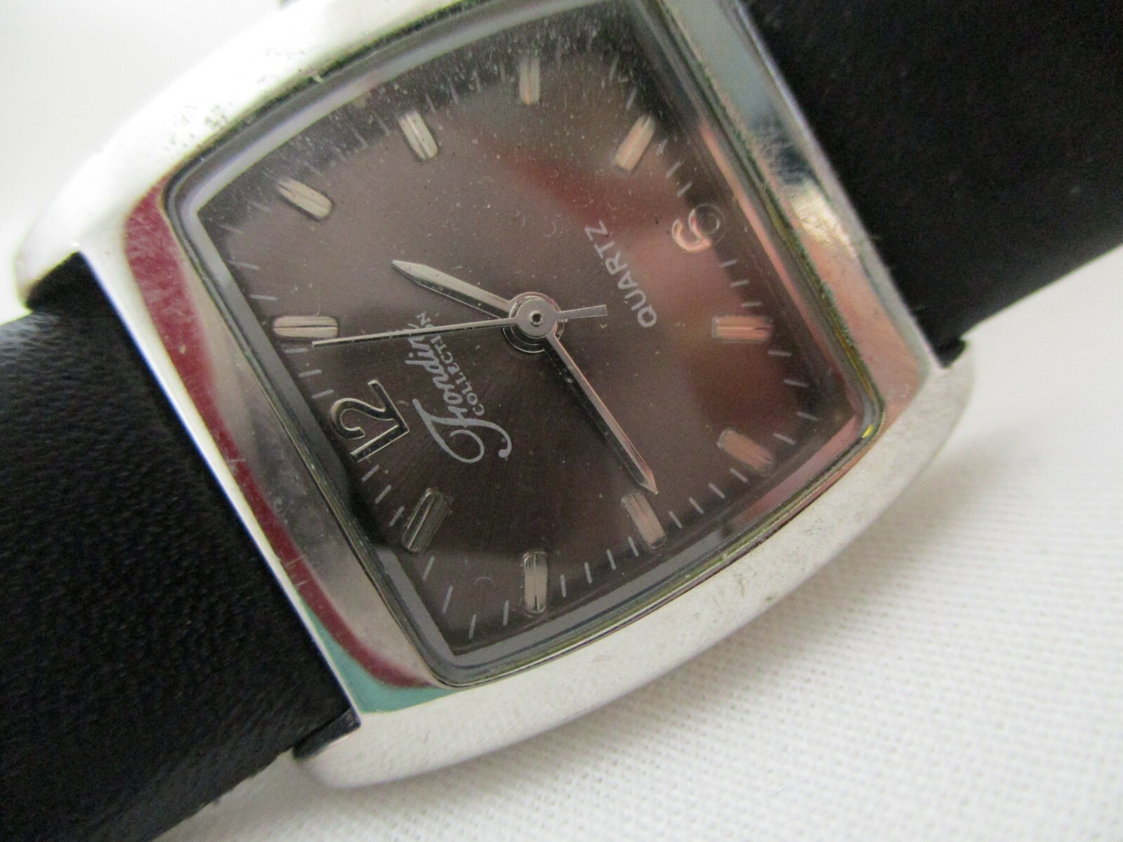 Frondini Collection Watch Silver Toned Black Buckle Band Square Shaped Face