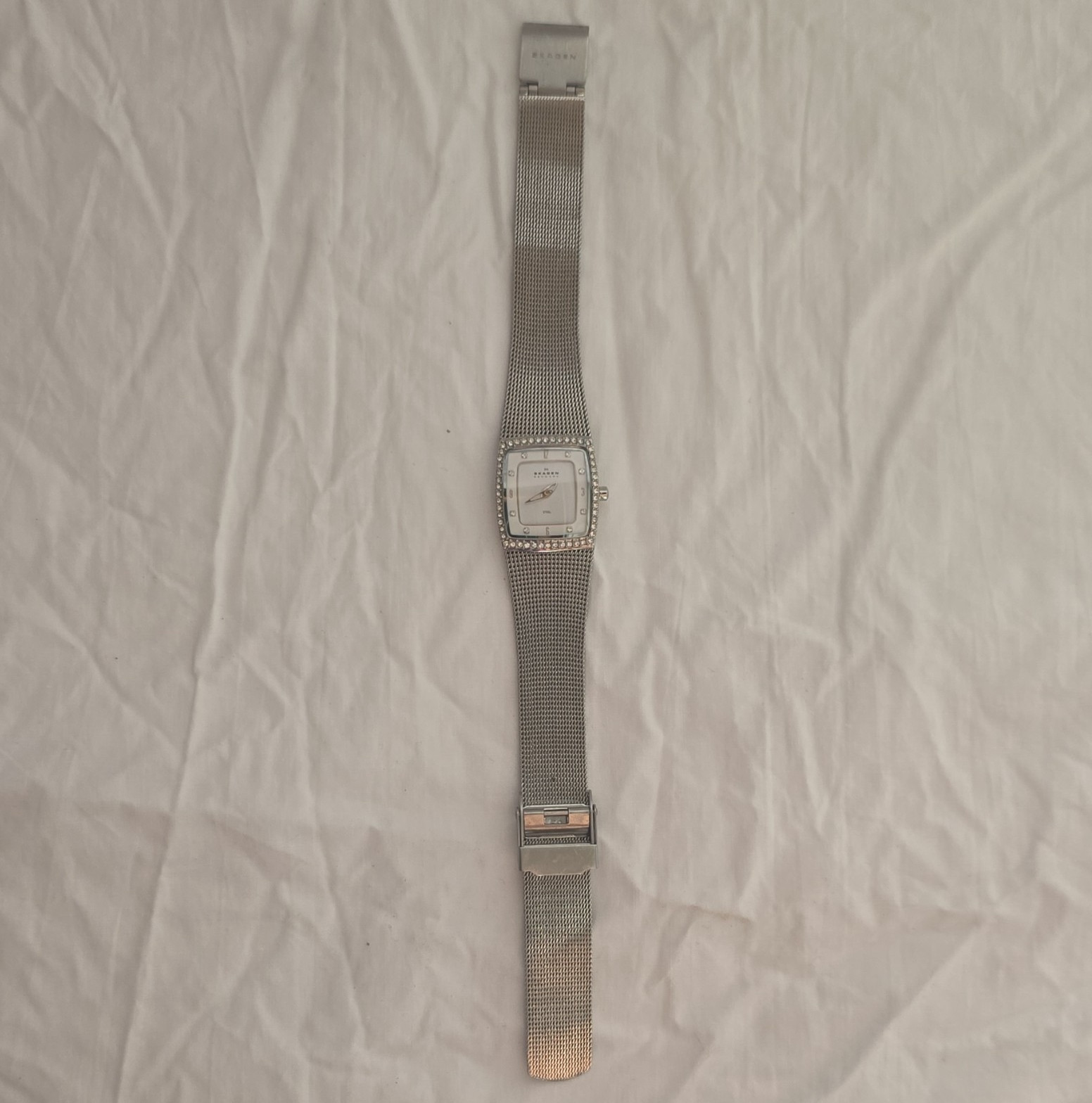 Skagen Denmark Women’s Quartz Square Watch Silver Dial Stainless Mesh Band