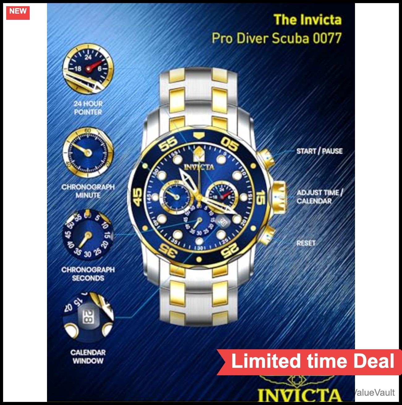Pro Diver Scuba Watch 48mm Two Tone Stainless Steel Blue Dial Japanese Quartz