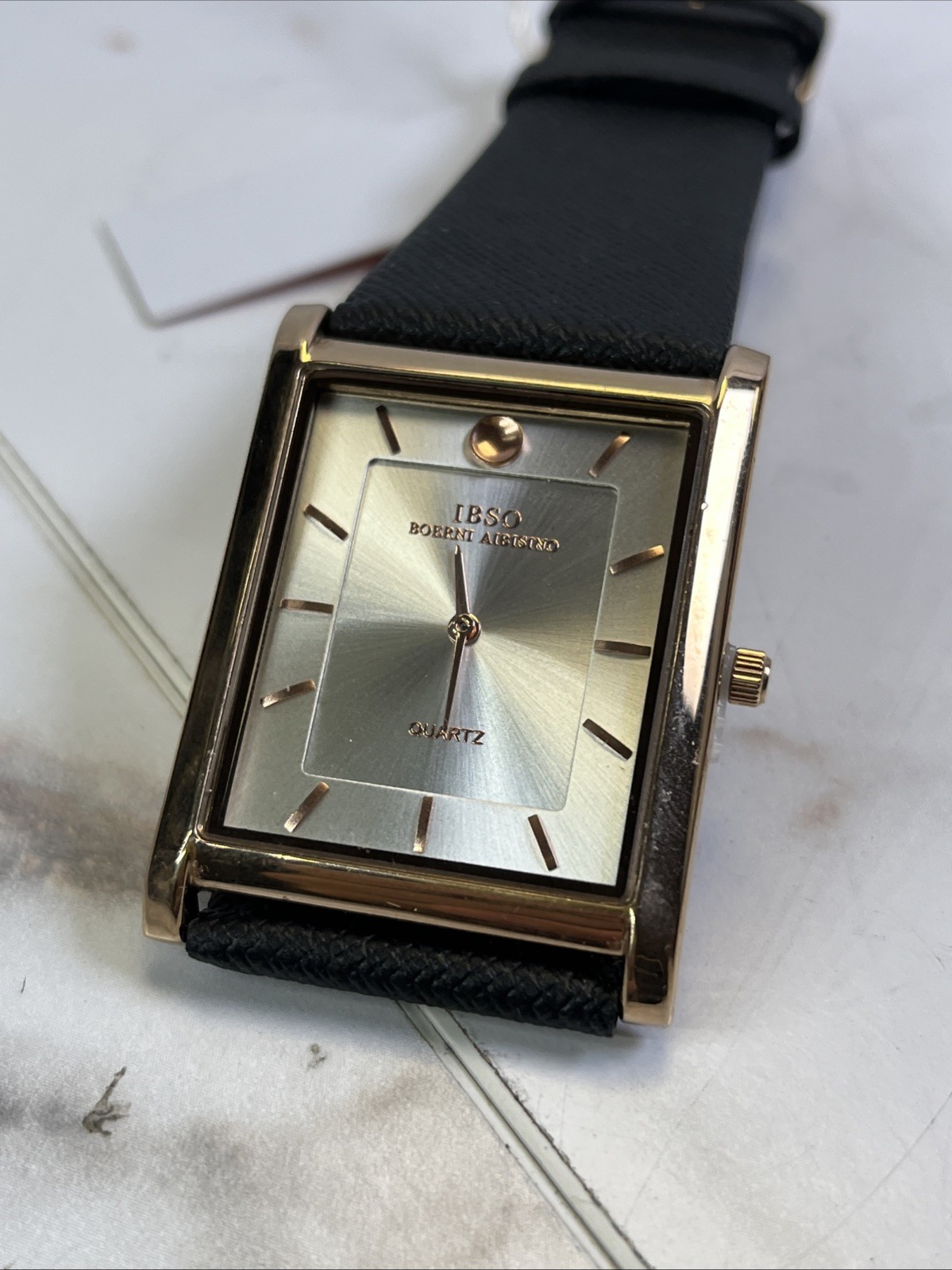 IBSO Boerni Aibisino Tank Watch Men 32mm Rose Gold Leather Band New Battery