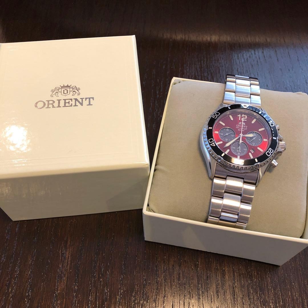 Orient Mako RN-TX0207R Panda Sport Red Dial Solar Analog Chronograph Men Watch