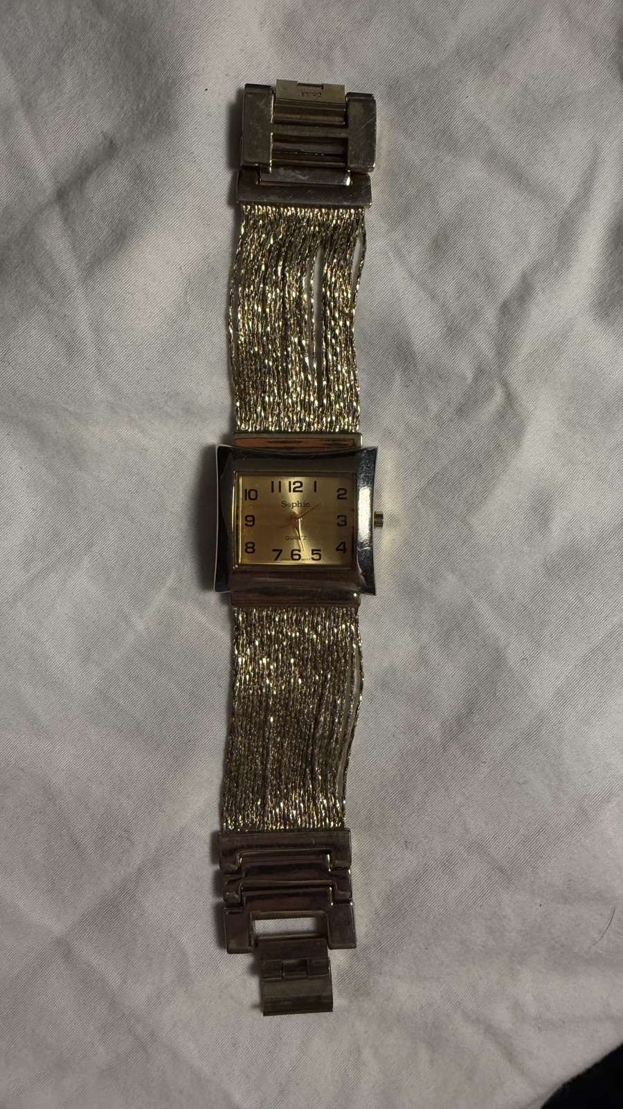 Sophie Quartz Ladies Watch Gold Tone Multi Strand Mesh Chain Band Square