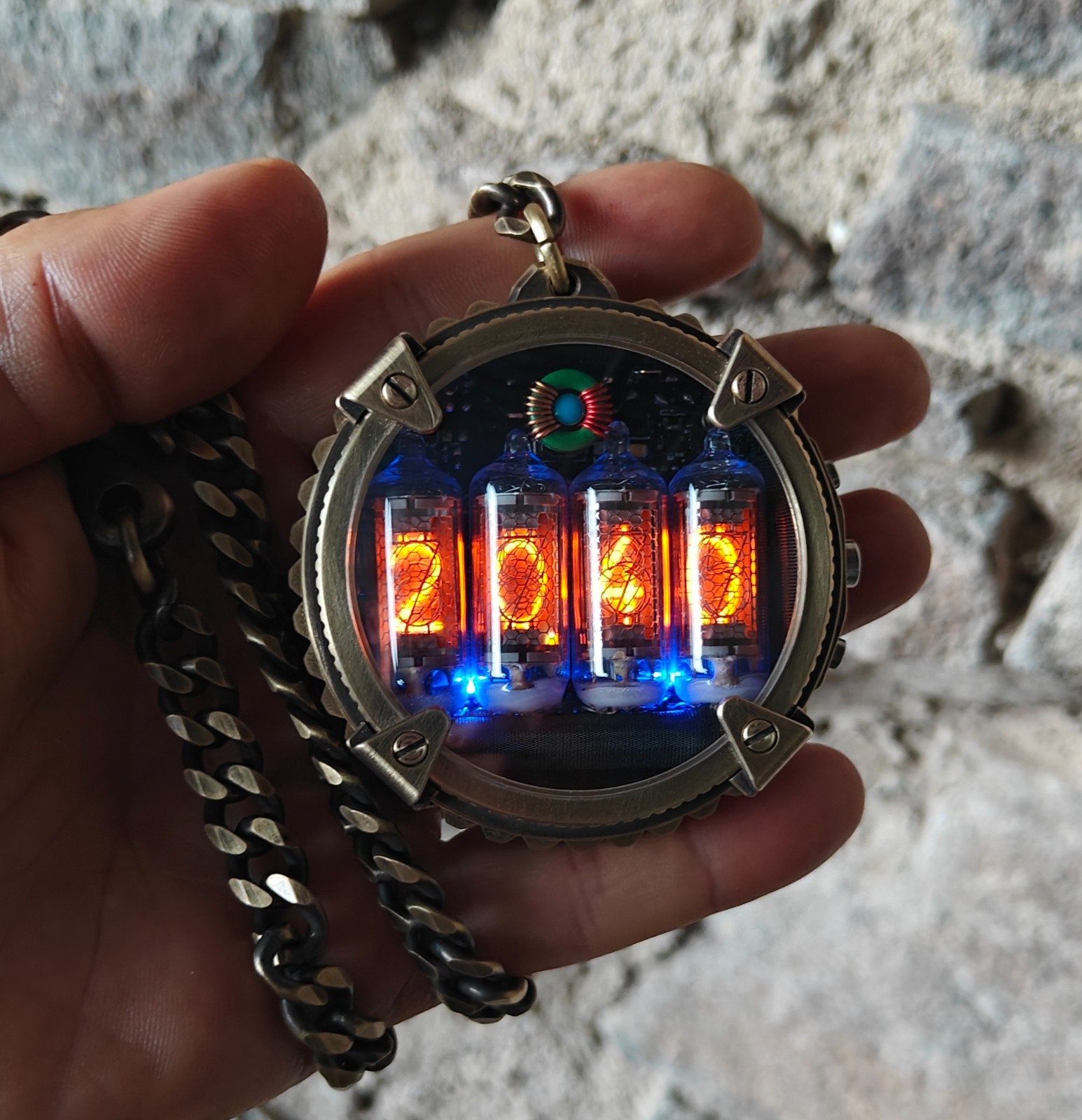 Nixie watch, handmade Bronze pocket watch.