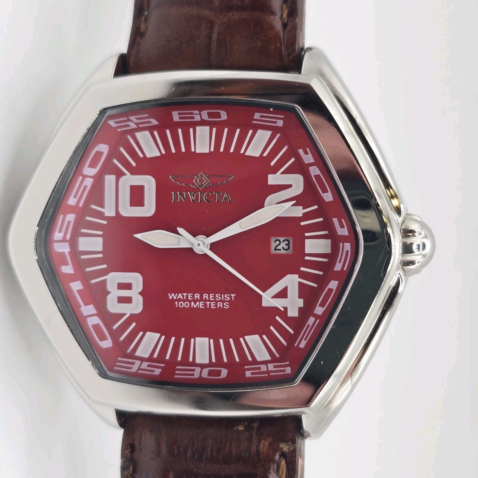 Invicta Hexagon Quartz Watch RARE 9804 46mm Red Dial