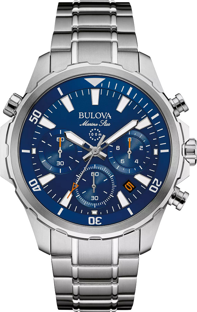 Bulova Marine Star Chronograph Blue Dial Mens Watch 96B256