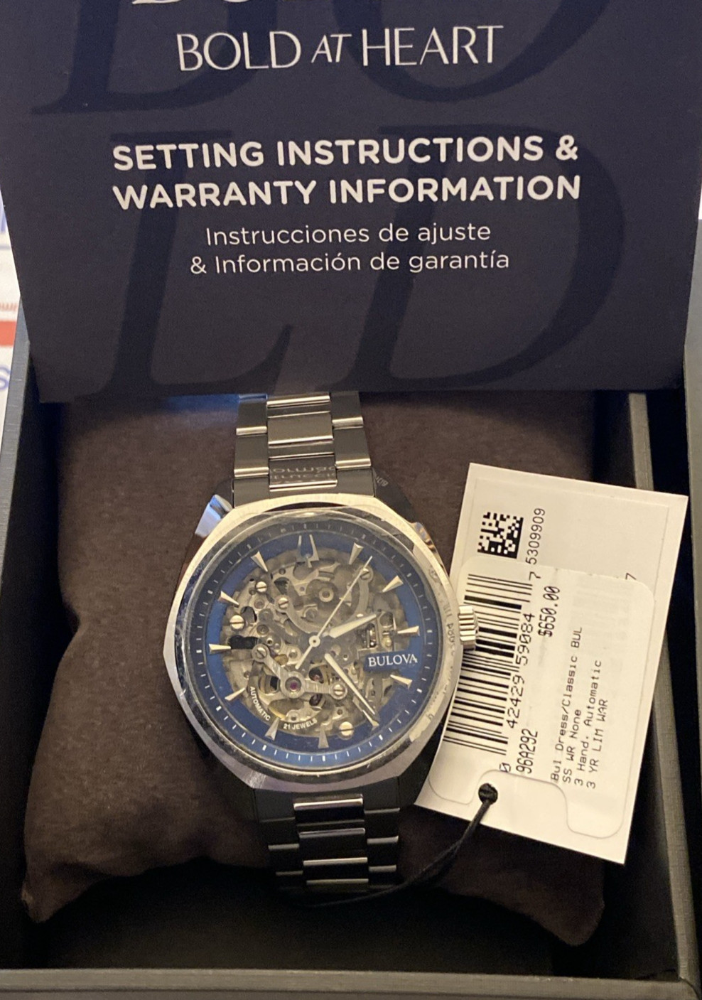Bulova Men’s Surveyor Exhibition Front & Rear Stainless Steel 96A292 BNIB Unworn