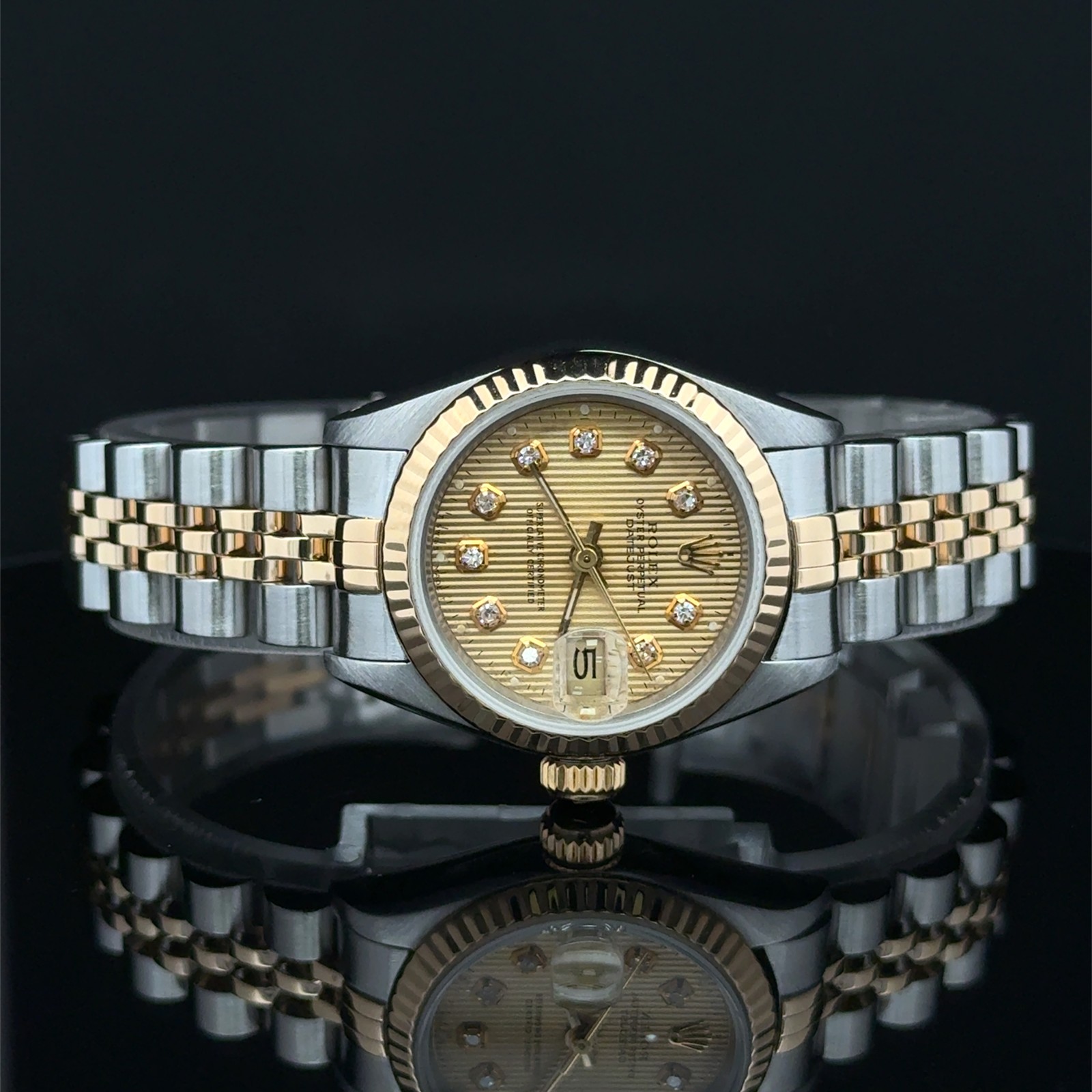 1988 Rolex Lady Datejust 69173 Tapestry Dial Steel & Gold Fluted Jubilee 26mm