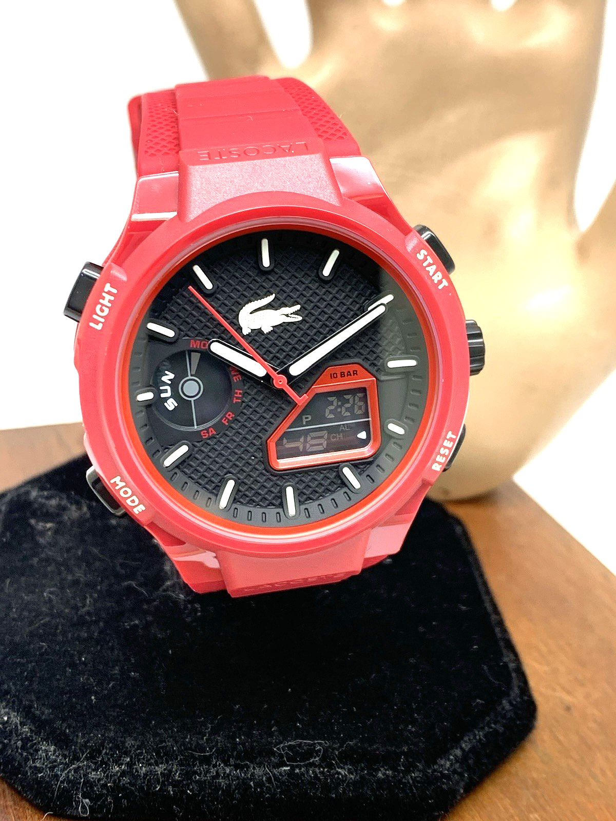Lacoste Men’s Watch 2011368 Quartz Analog Digital LC33 Red Dial Rubber Band 45mm