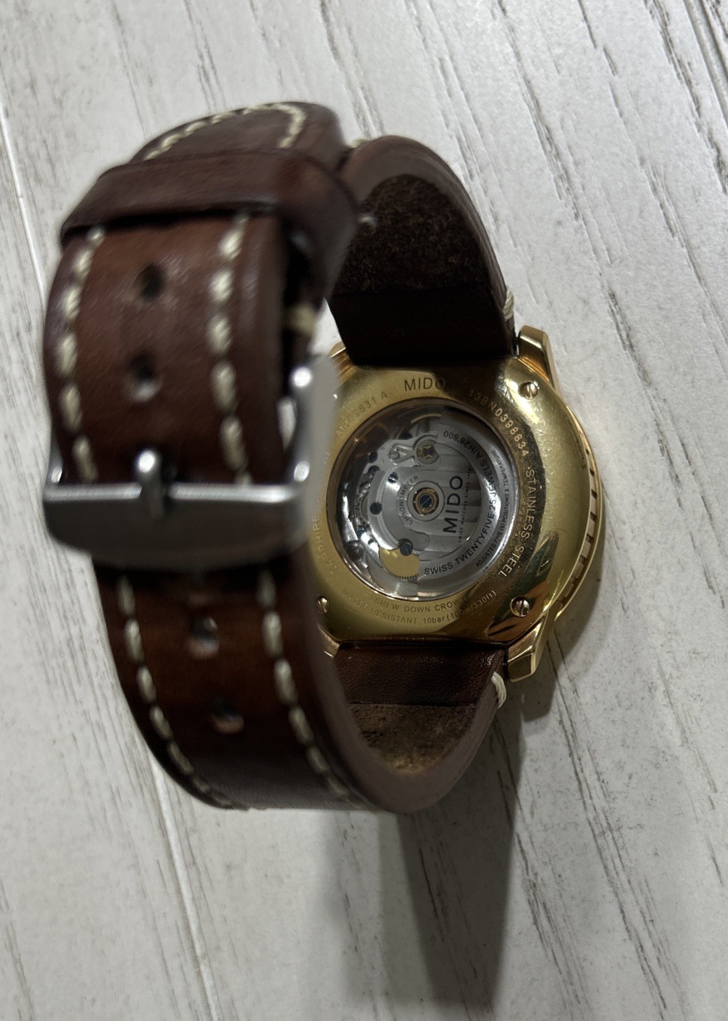 Mido Great Wall Automatic Chronometer Brown Mens Watch W/ Leather Strap