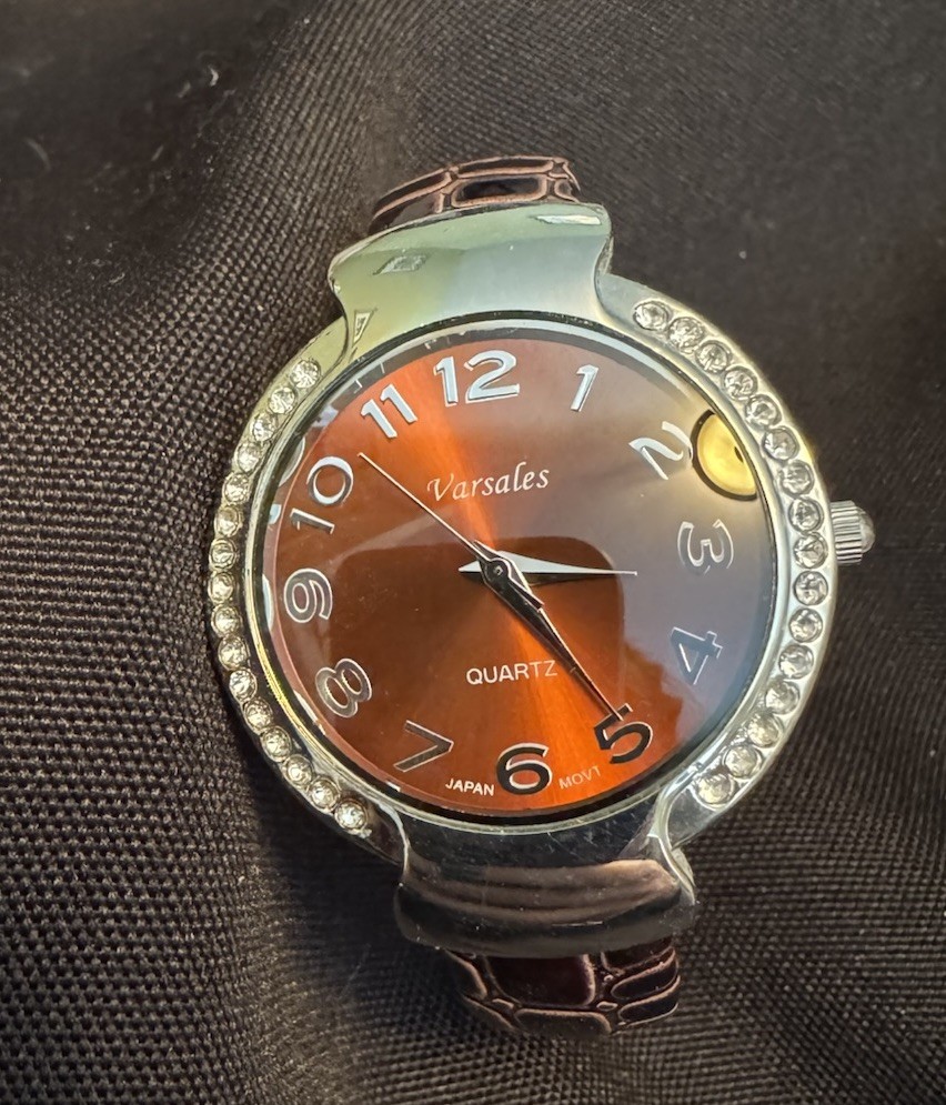 CLEARANCE Varsales Brown Dial Quartz Analog Wristwatch Faux Leather Band Silver