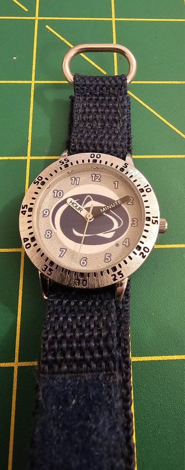 Penn State Round Silvertone Metal Watch With Nylon Hook And Loop Strap