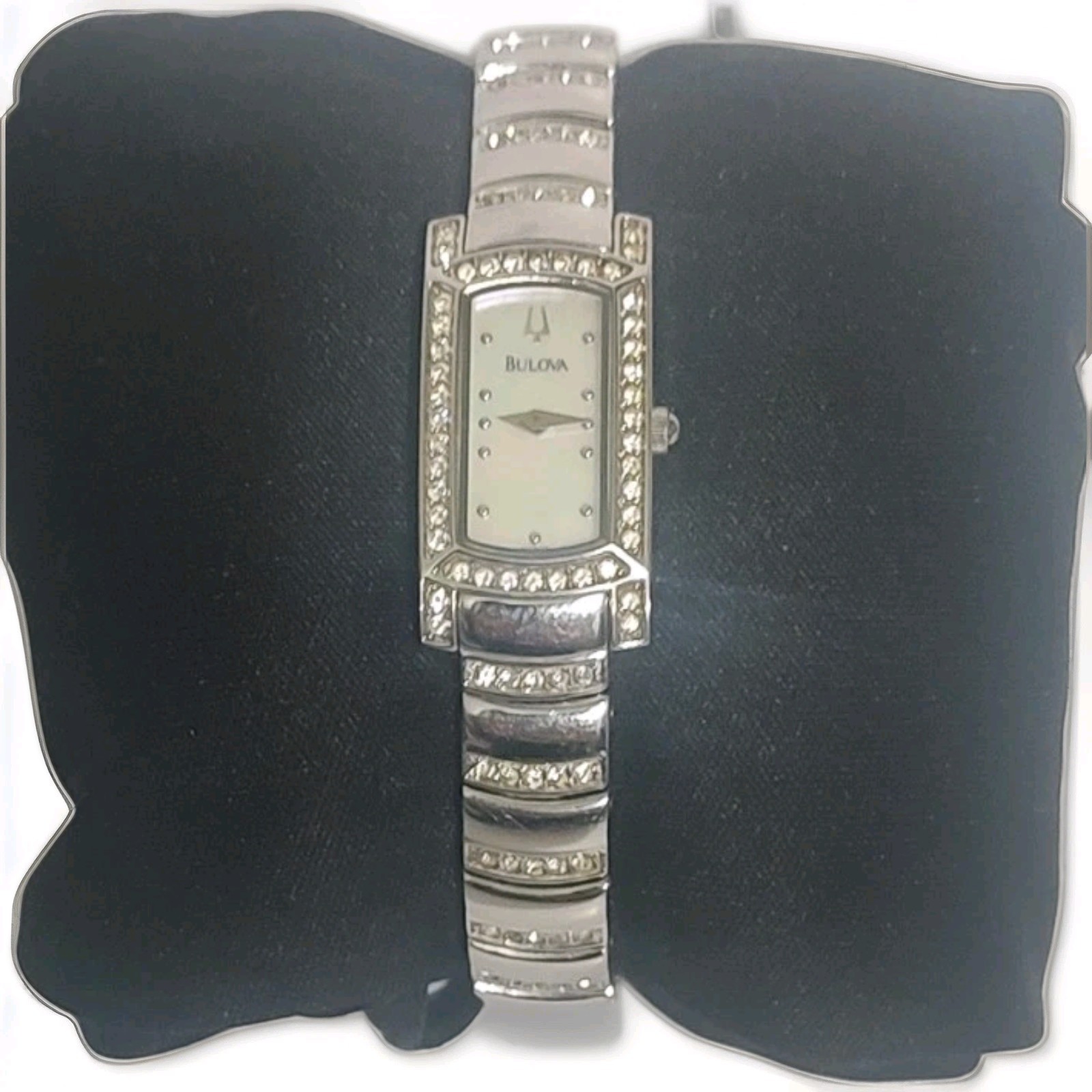 Bulova Ladies Mother Of Pearl Dial Silver Tone Crystal Bracelet Watch 96T13