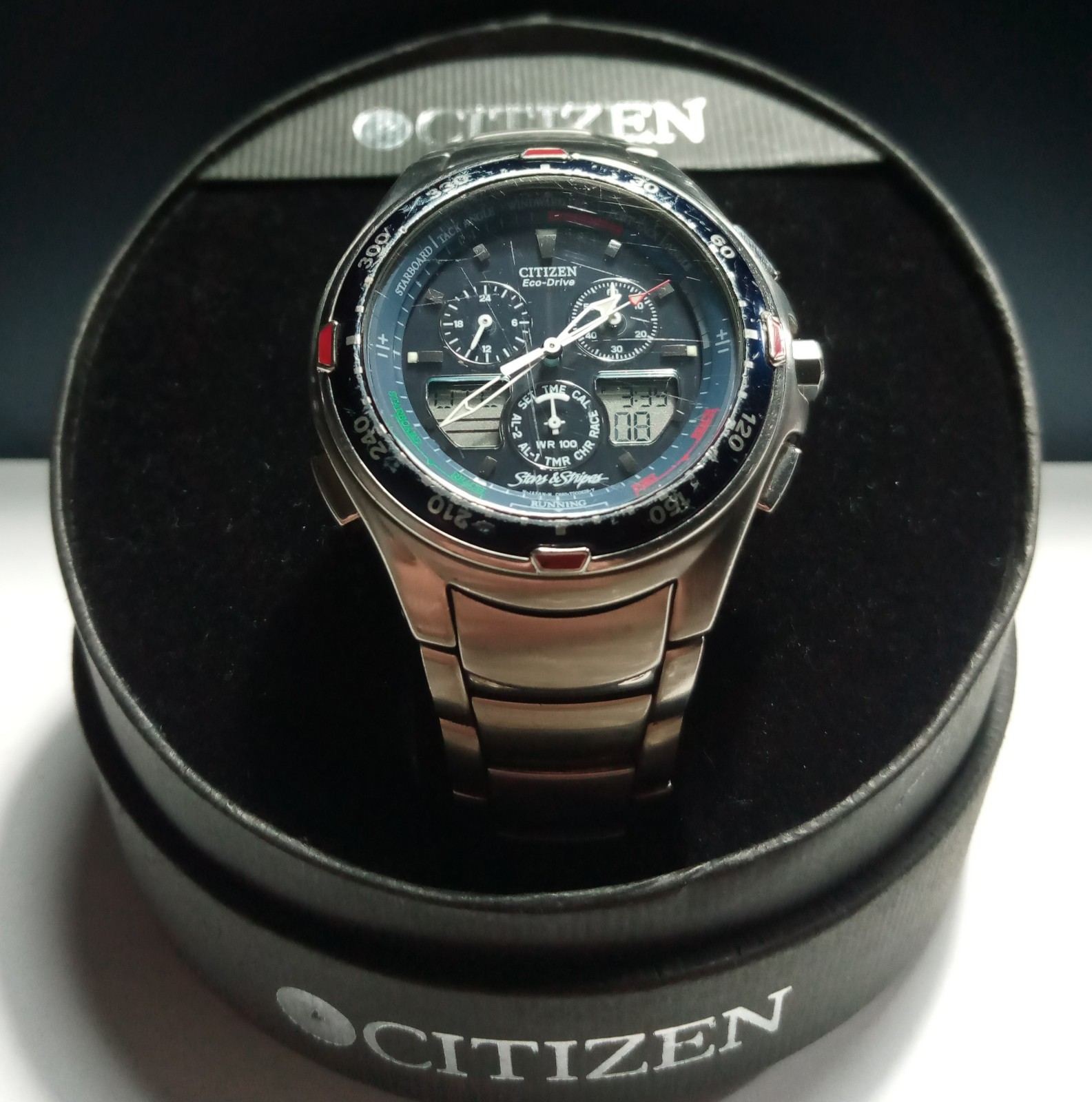 2003 Citizen Eco-Drive Stars and Stripes Stainless Steel New Battery Capacitor