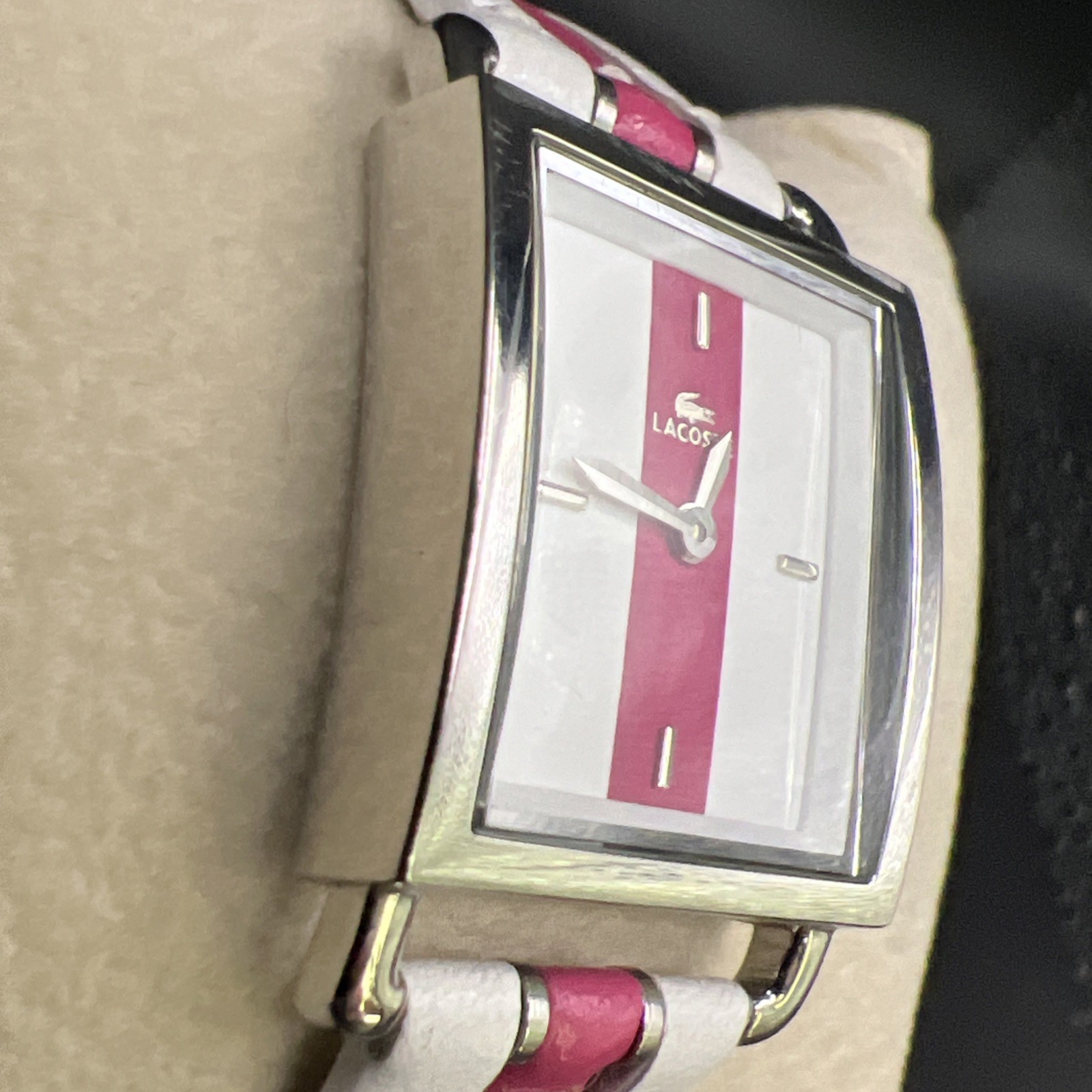 Lacoste 6500L Women’s Watch (works) ~ Genuine Leather Quartz Analog ~ 9”