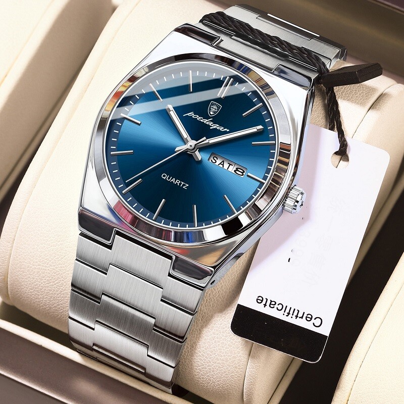 POEDAGAR Fashion Men’s Watch Waterproof Luminous Stainless Quartz Watches