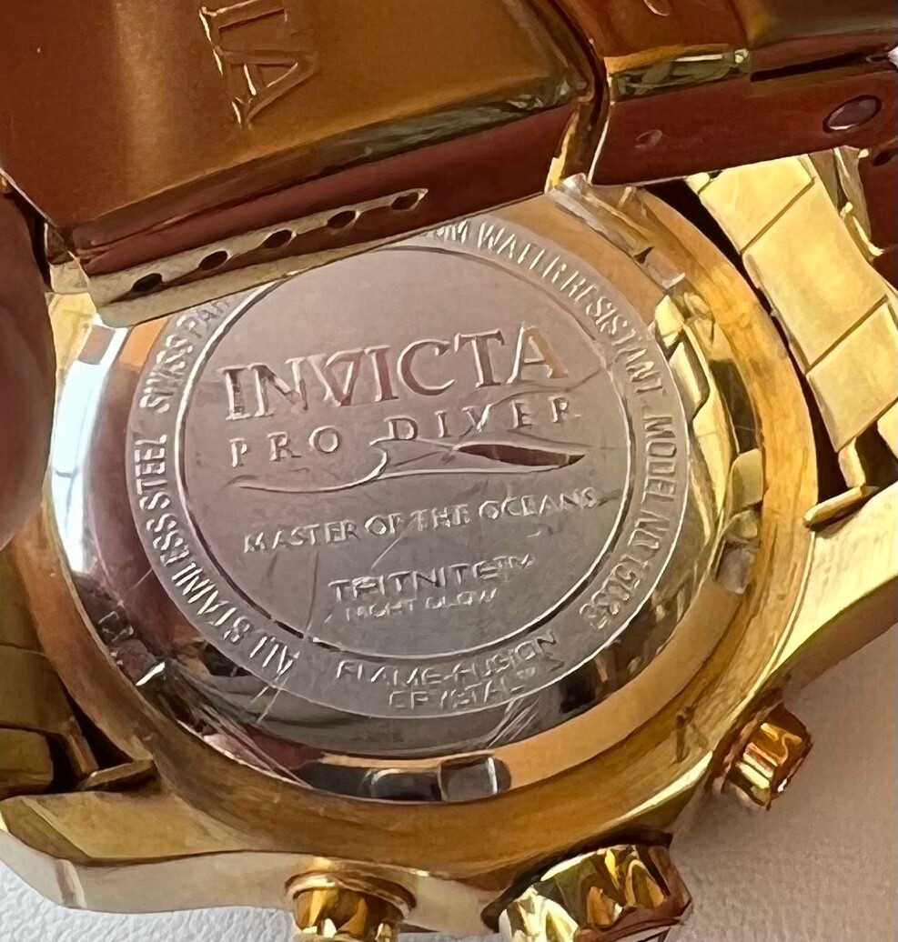 Women’s Invicta Pro Diver Chronograph Gold Plated Steel Watch 38 mm Model 15033