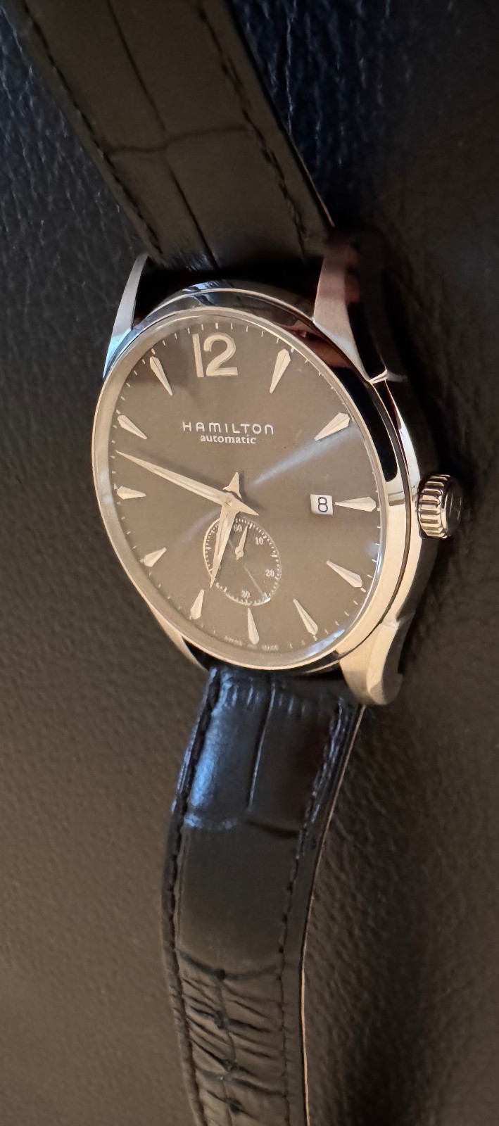 Hamilton Jazzmaster Small Second Automatic Black Strap Box and Papers H38655785