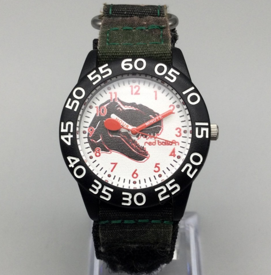 Red Balloon T Rex Time Teller Watch Kids Boy 32mm Black Tone Nylon Band