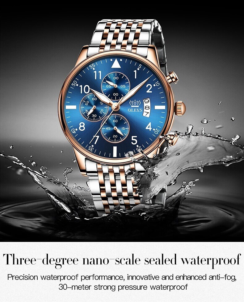 OLEVS 2869 Multifunctional High Quality Quartz 3D Dial Stainless Steel Watch