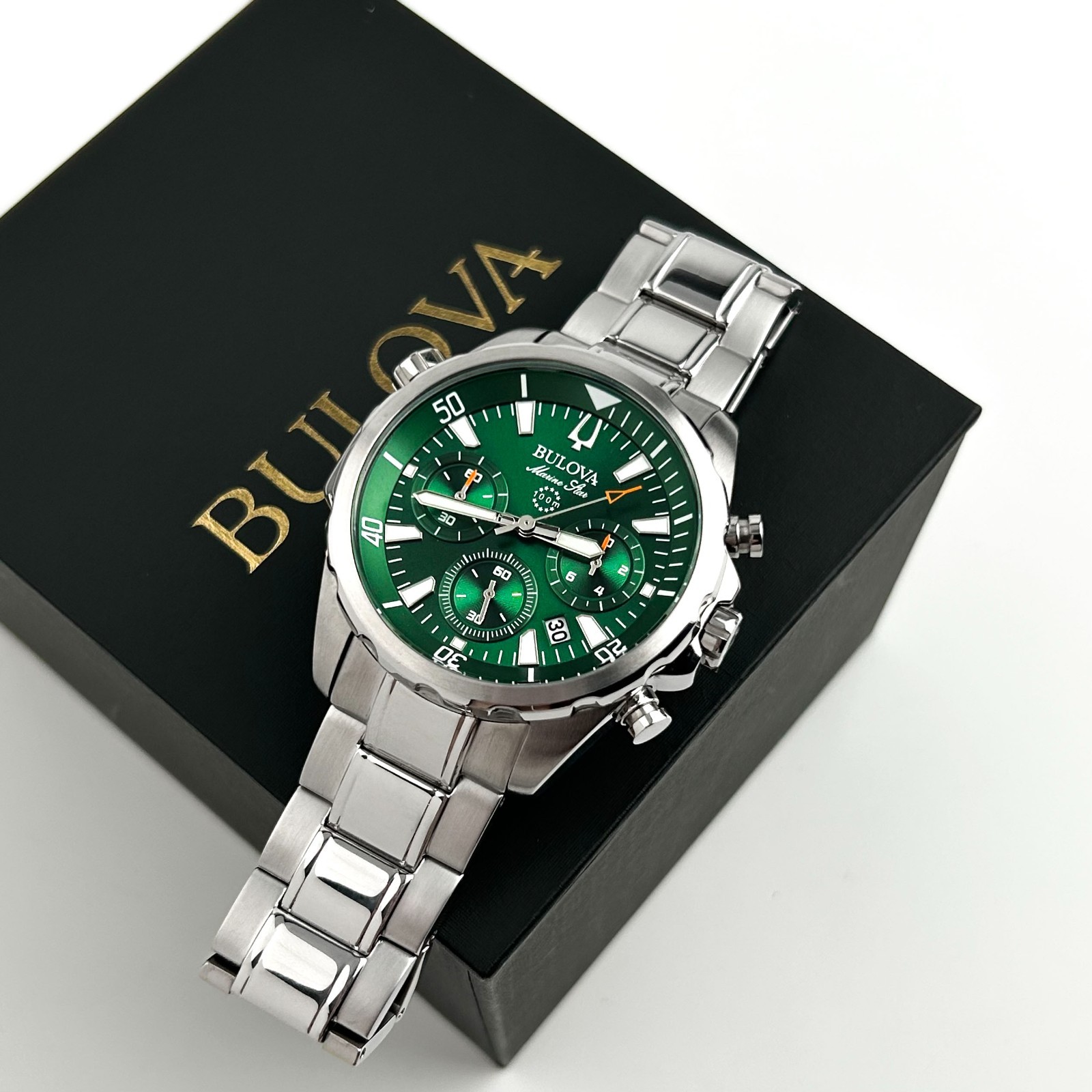 Bulova 96B396 Men’s Green Marine Star Chronograph Quartz Stainless Steel Watch