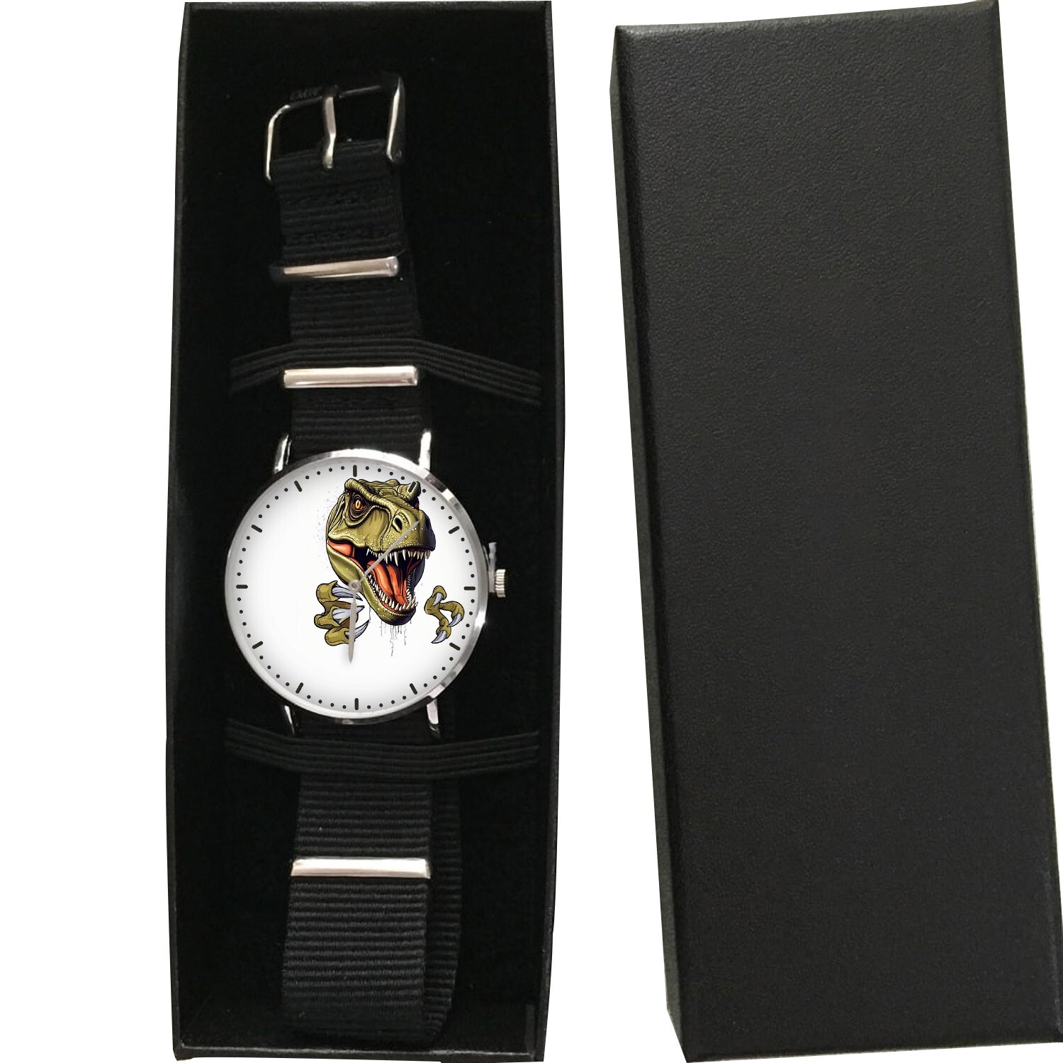 T-Rex Nylon Watch, Dinosaur Art for Prehistoric Lovers, Fierce Jurassic Gift