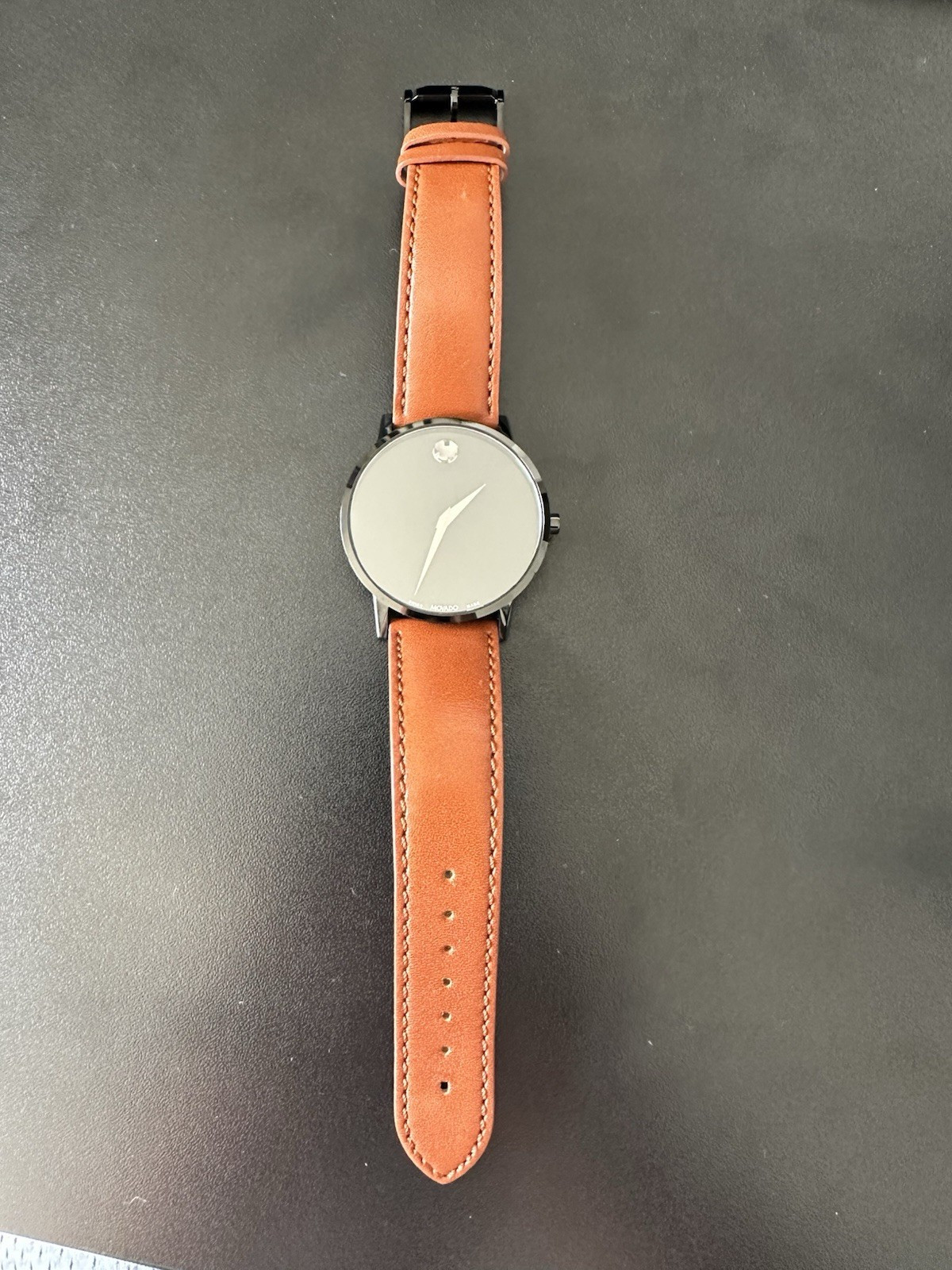 Movado Museum Classic Black Case with Gray Hands and Brown Leather 40mm