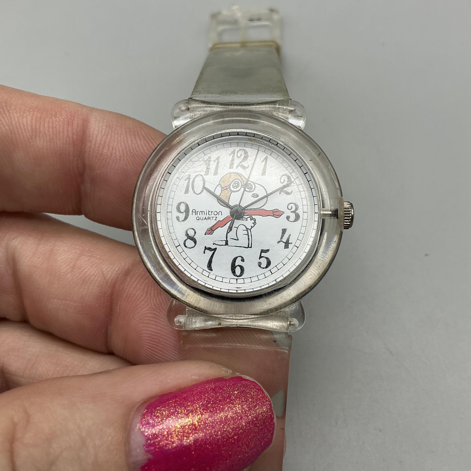 Vintage Armitron Red Baron Youth Watch 30mm Snoopy Peanuts Clear New Battery