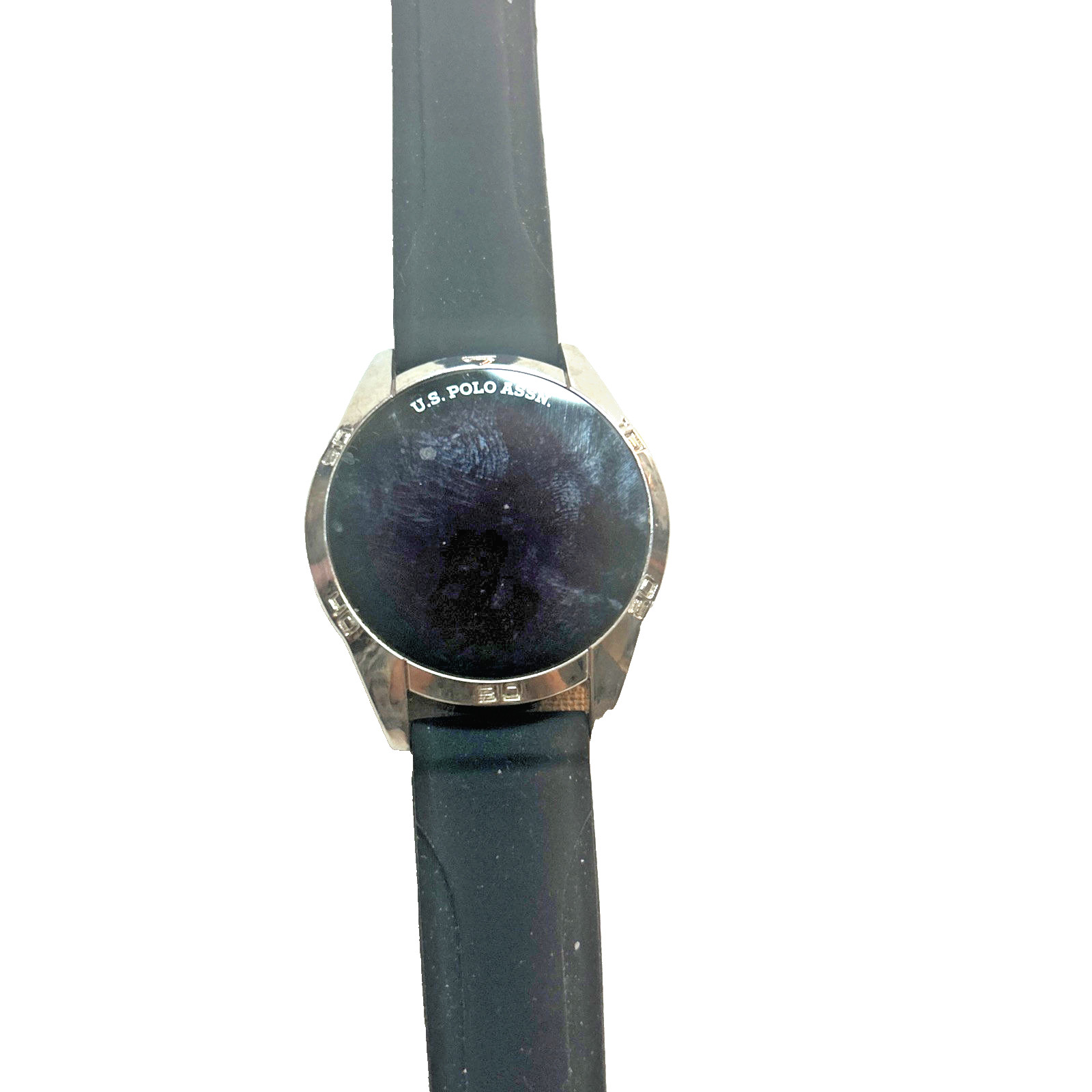 US Polo Assn 20” Black Digital Watch Silver Bezel New Battery