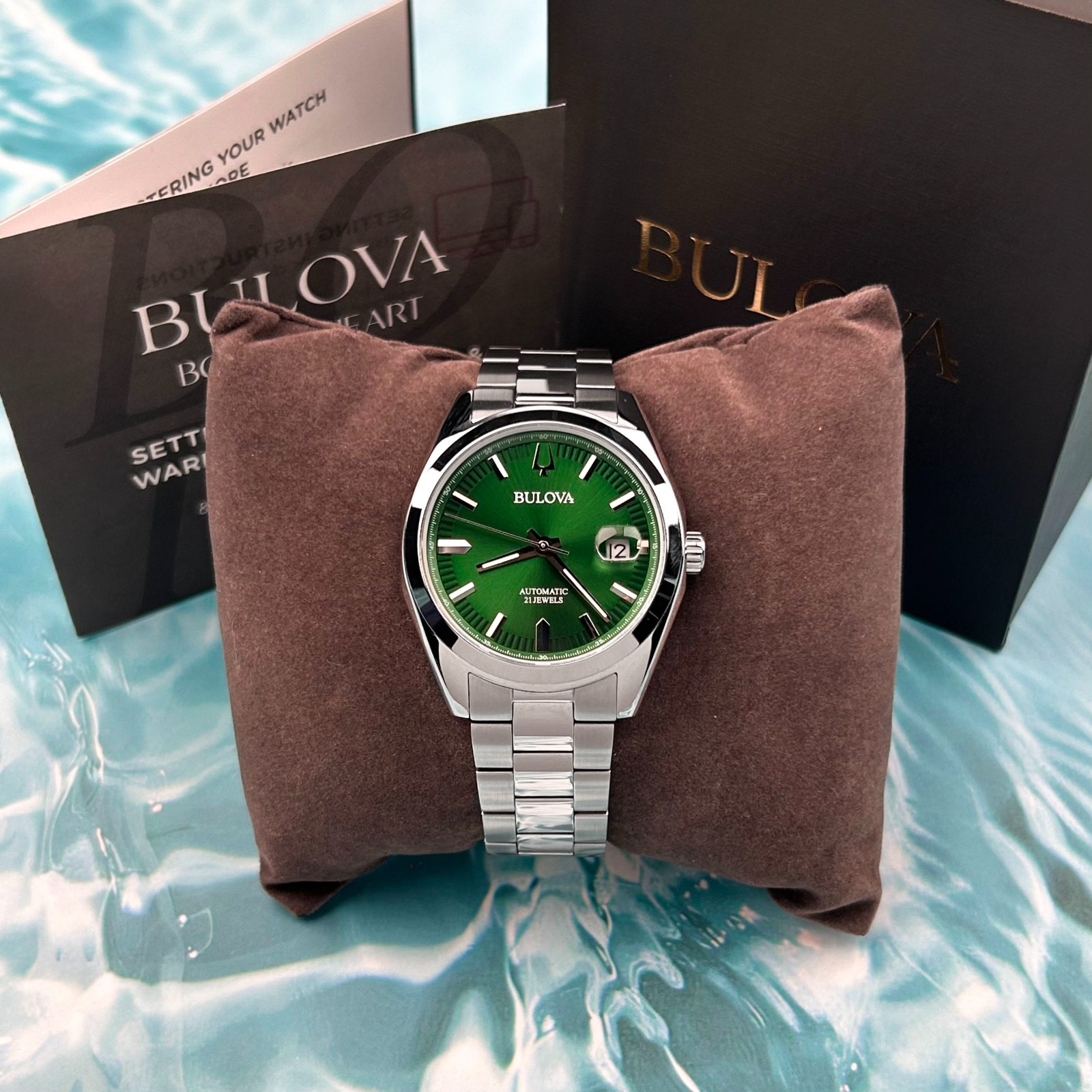 Bulova 96B429 Surveyor Automatic Green Dial Men’s Stainless Steel Watch 39MM