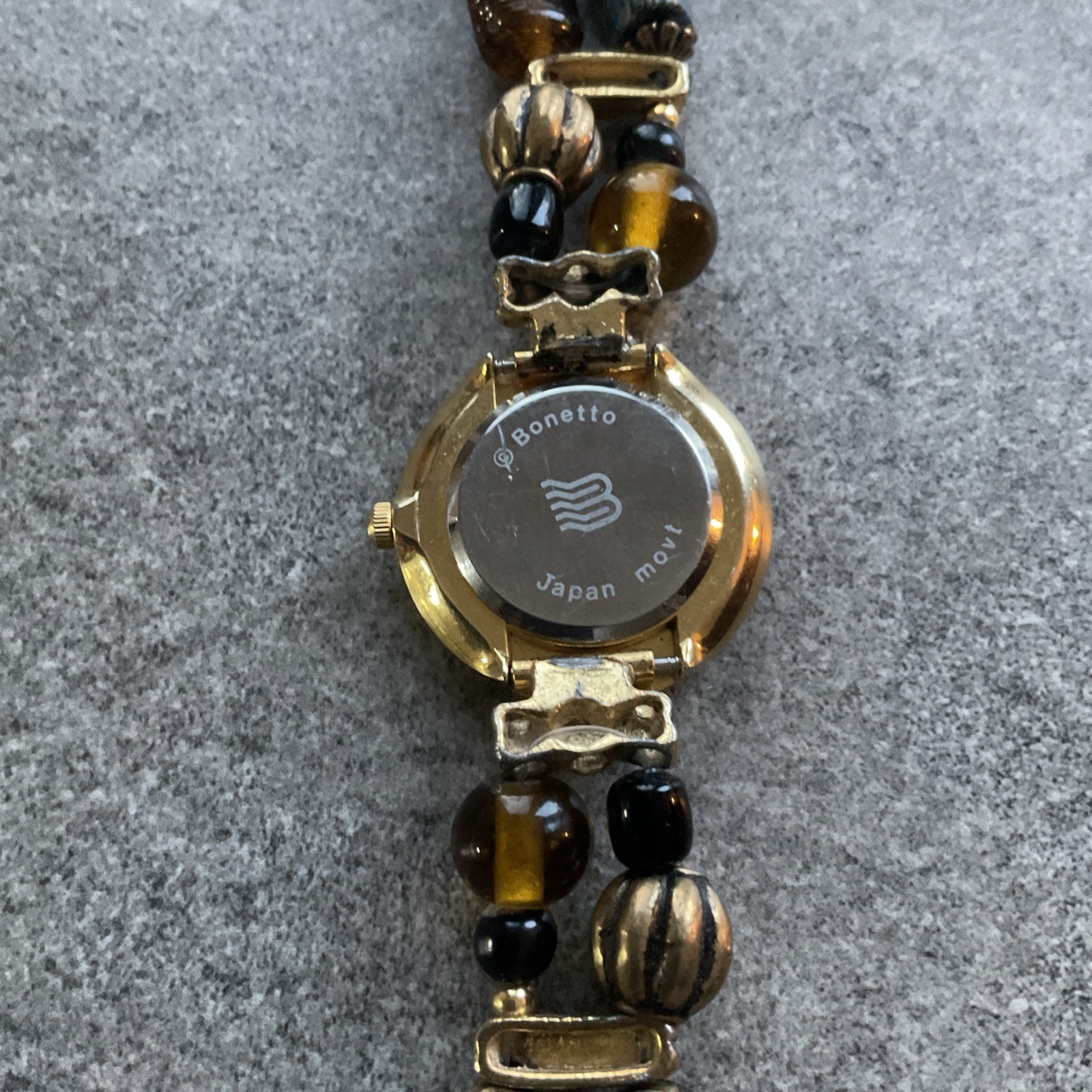 Vintage Bonetto Womens Watch 28mm Gold Tone Case Beaded Band Bin W