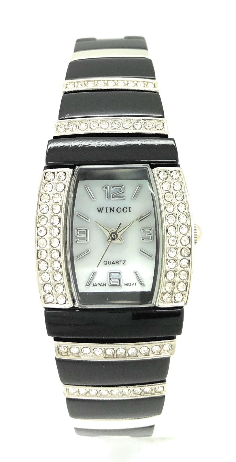 Wincci Ladies Metal Link Bracelet Fashion Watch Square Case Pear Dial Rhinestone
