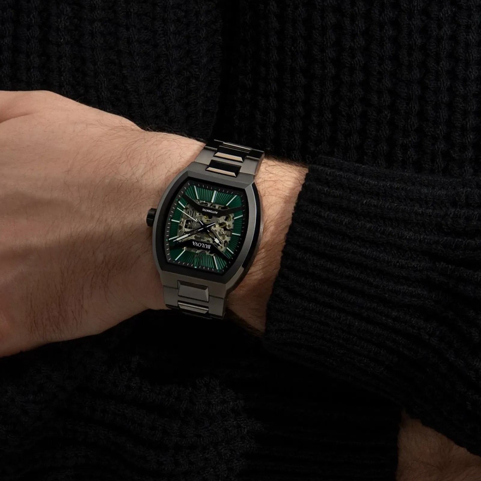 Bulova Maquina 98A321 Automatic Green Skeleton Dial Stainless Steel Men’s Watch