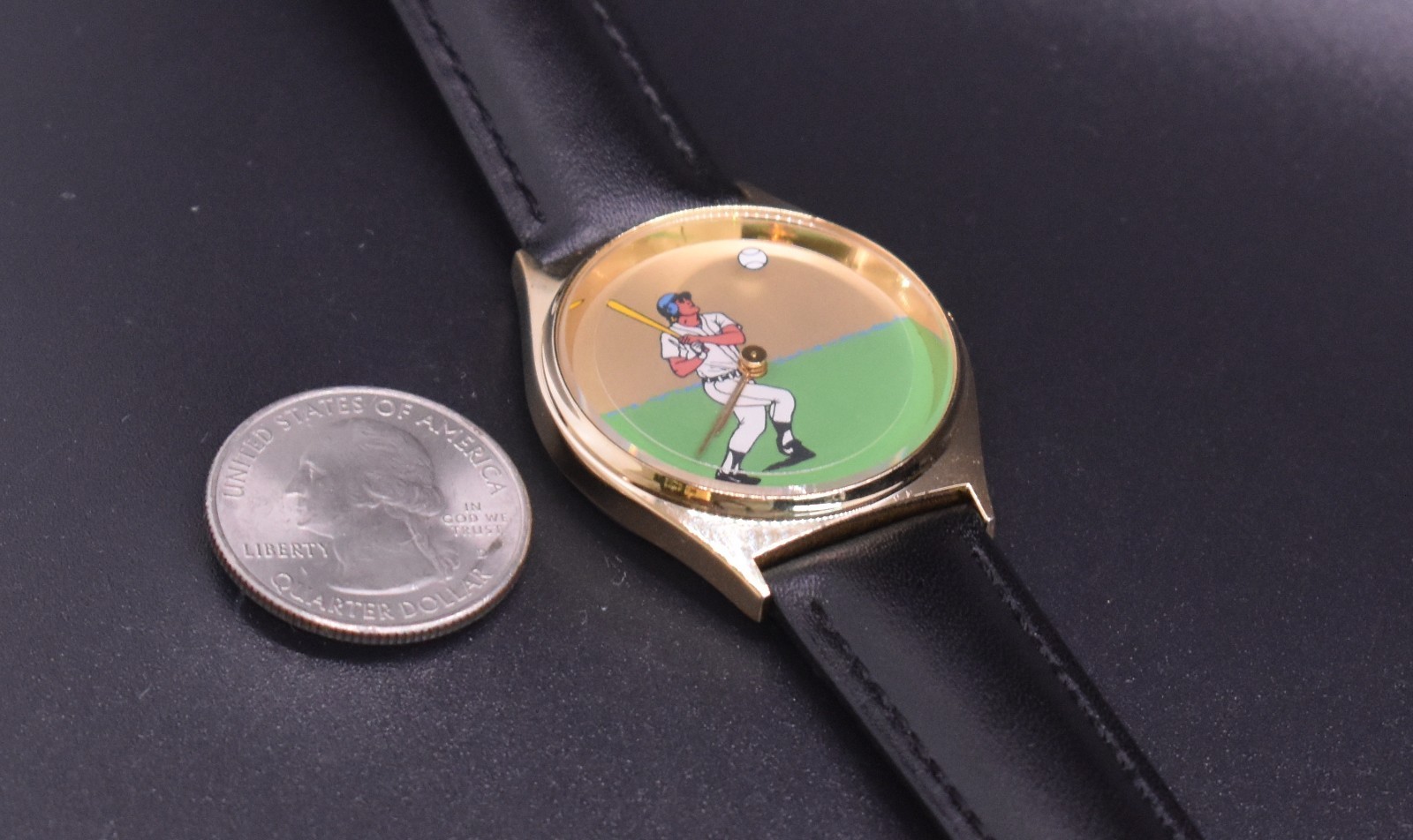 Vintage BASEBALL PLAYER Rotating Ball Watch Men Animated NEW BATTERY & BAND